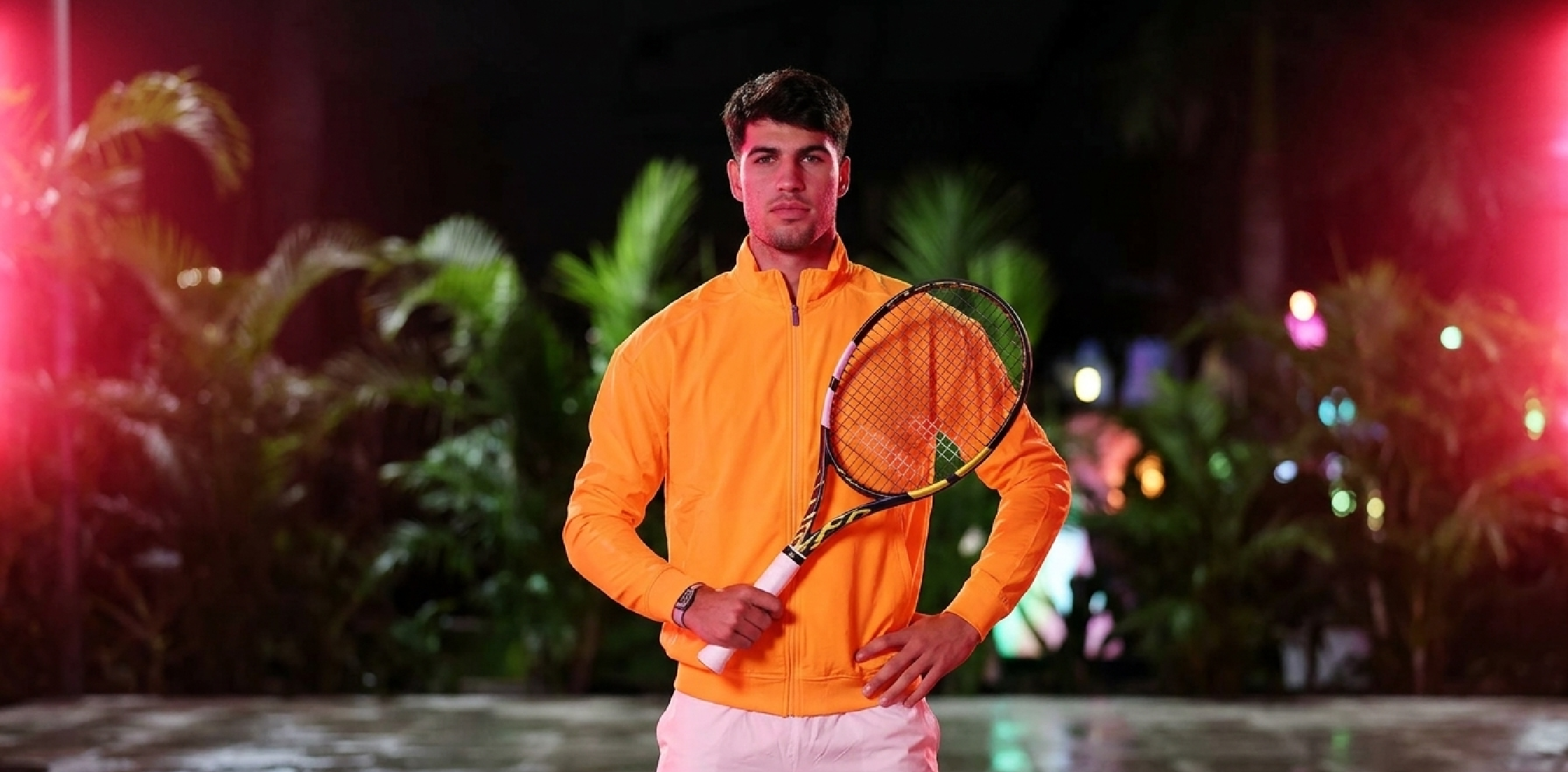 Carlos Alcaraz BNP Paribas Open 2026 yellow track jacket with stand-up collar, ribbed cuffs, and full-length zipper