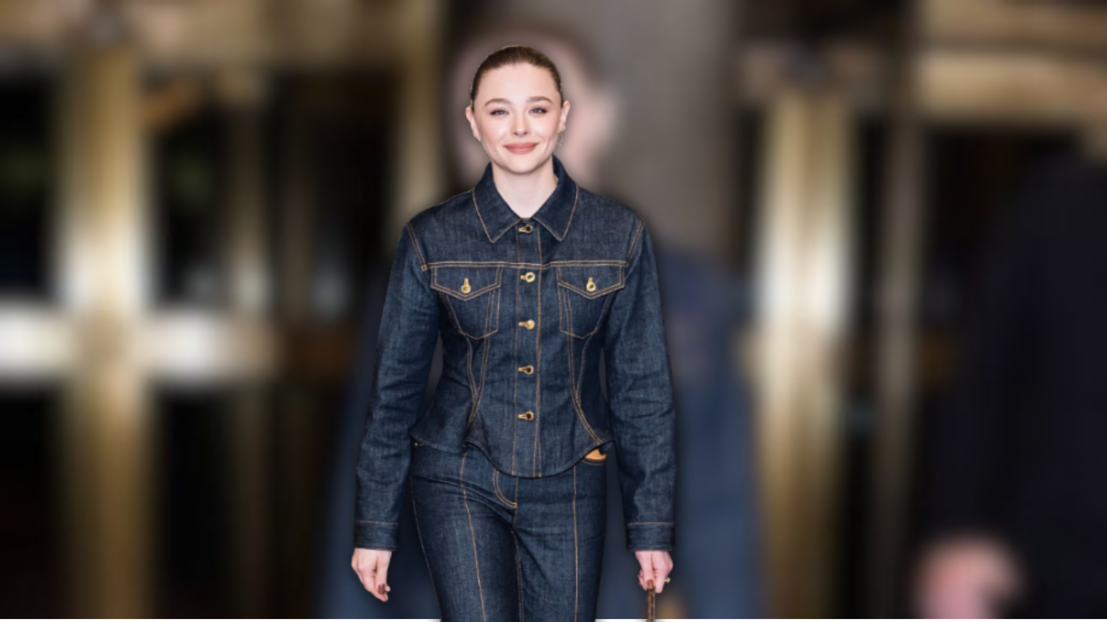 Chloë Grace Moretz Nails Street Style in Dark Denim Jacket and Jeans in NYC