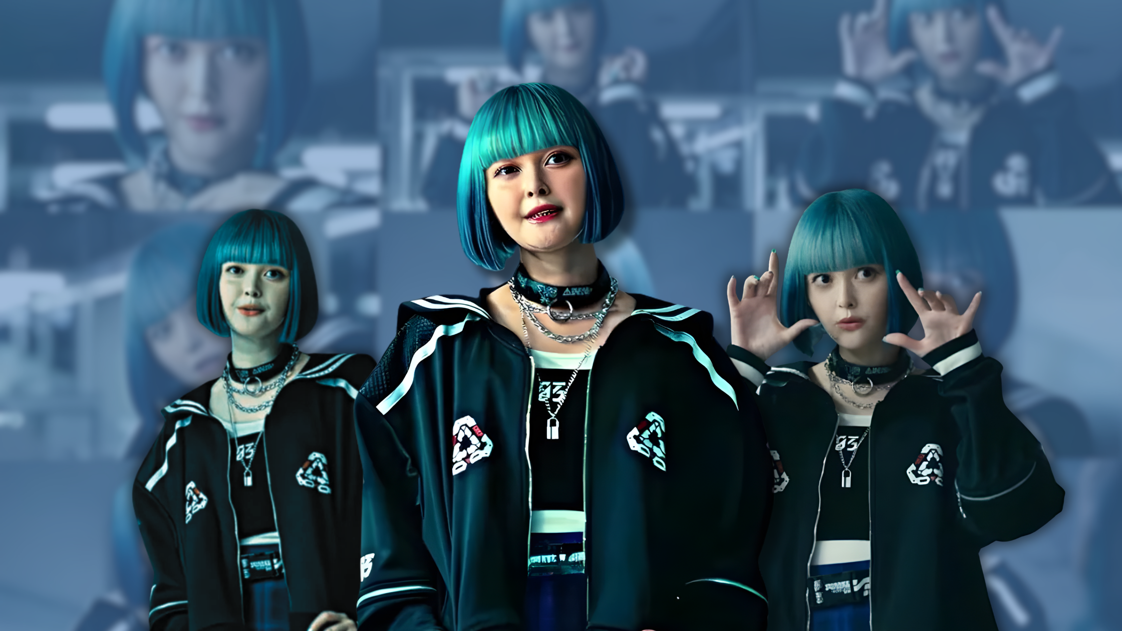 Alice in Borderland S3 Morikage Rei Jacket — black cropped bomber with white graphics, sailor-style collar, and tech-inspired back design, inspired by Rei’s outfit in the Netflix series.