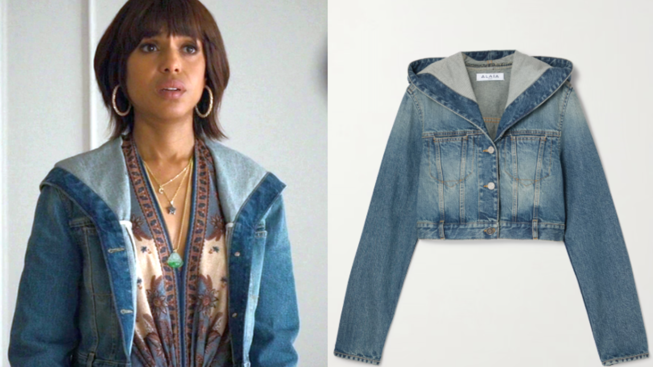 Imperfect Women 2026 Kerry Washington Medium Wash Cropped Hooded Denim Jacket