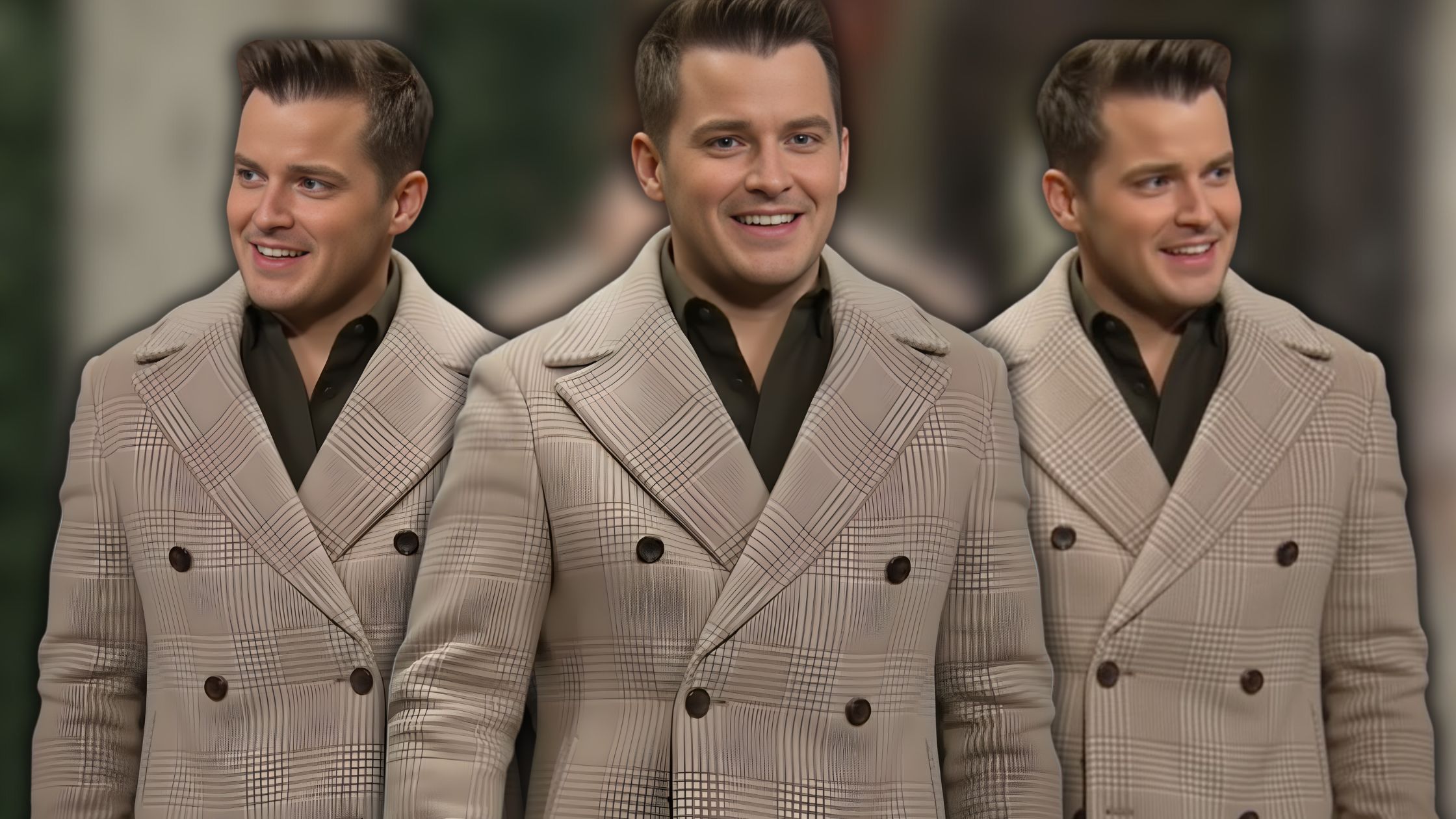 Kyle Abbott Elevates Classic Menswear in a Beige Glen-Check Coat on The Young and the Restless