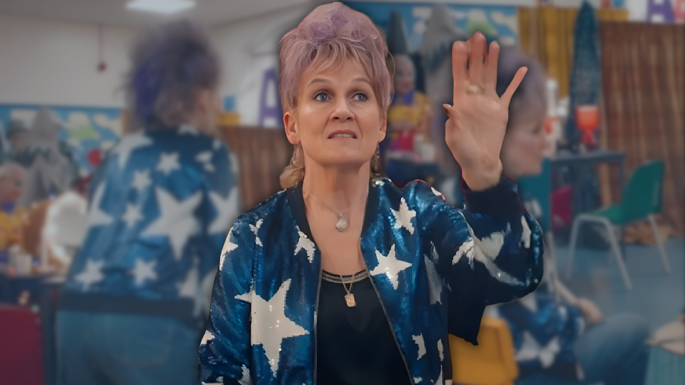 Lorraine Ashbourne From Riot Women S01 Wins Fashion Praise for Her Stunning Sequin Jacket Look