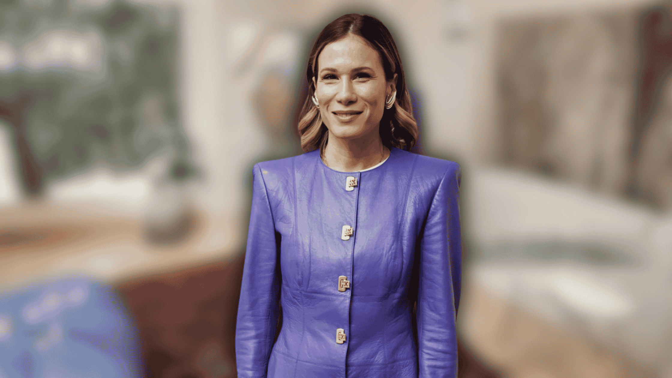 Marianna Brennand in a Royal Purple Leather Jacket at the Special Screening of Manas (2025)