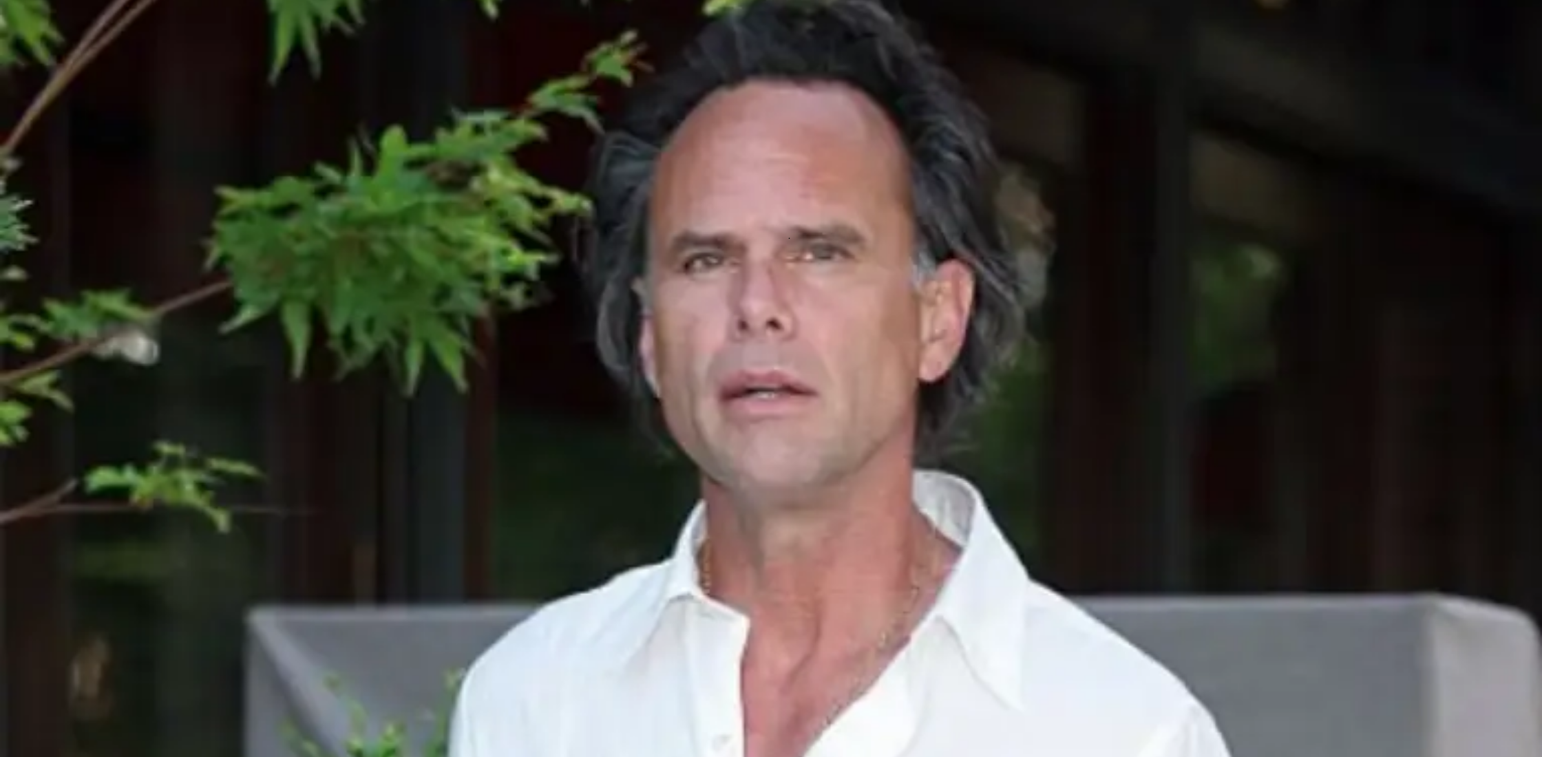 Walton Goggins NYC 2025 white button-down shirt in crisp minimalist summer style inspired by his Tribeca look