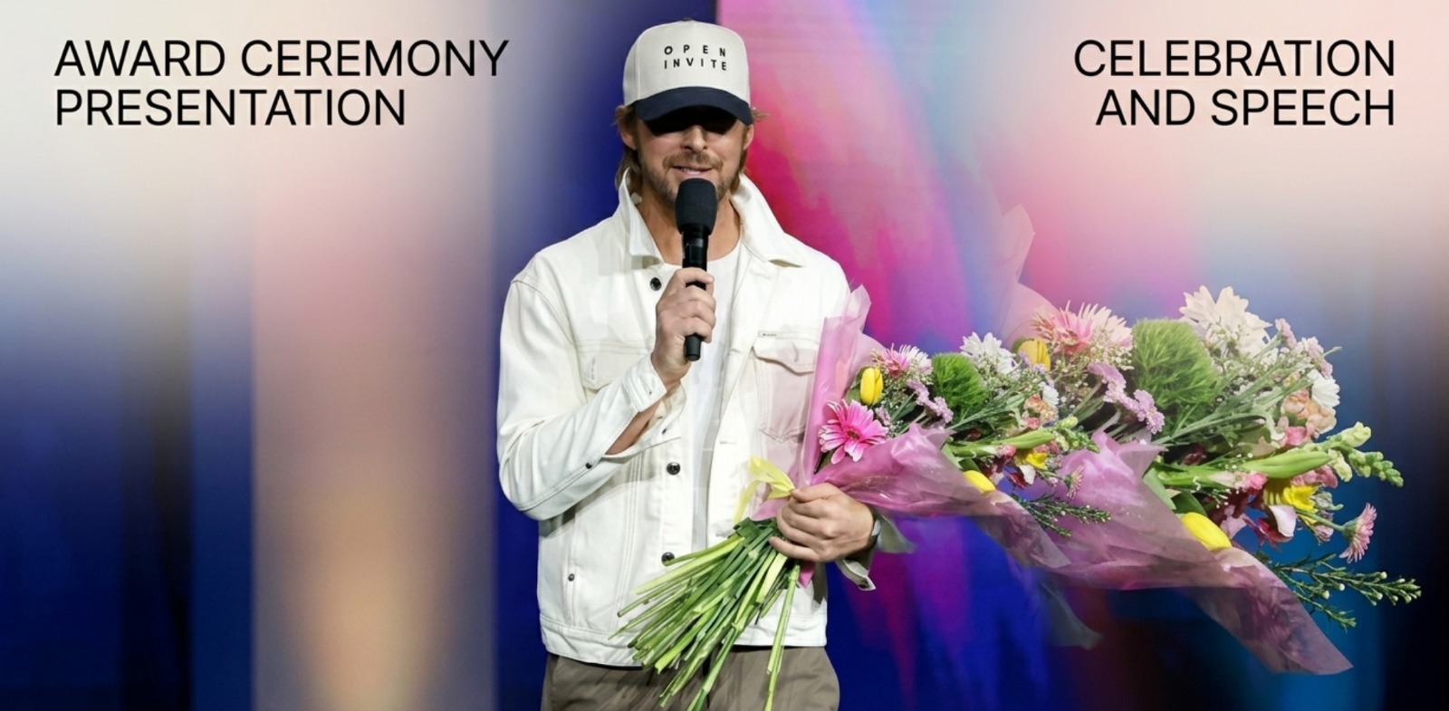 Ryan Gosling CinemaCon 2026 white jacket with structured fit, classic trucker design, and crisp minimal style inspired by Ryan Gosling red carpet look.