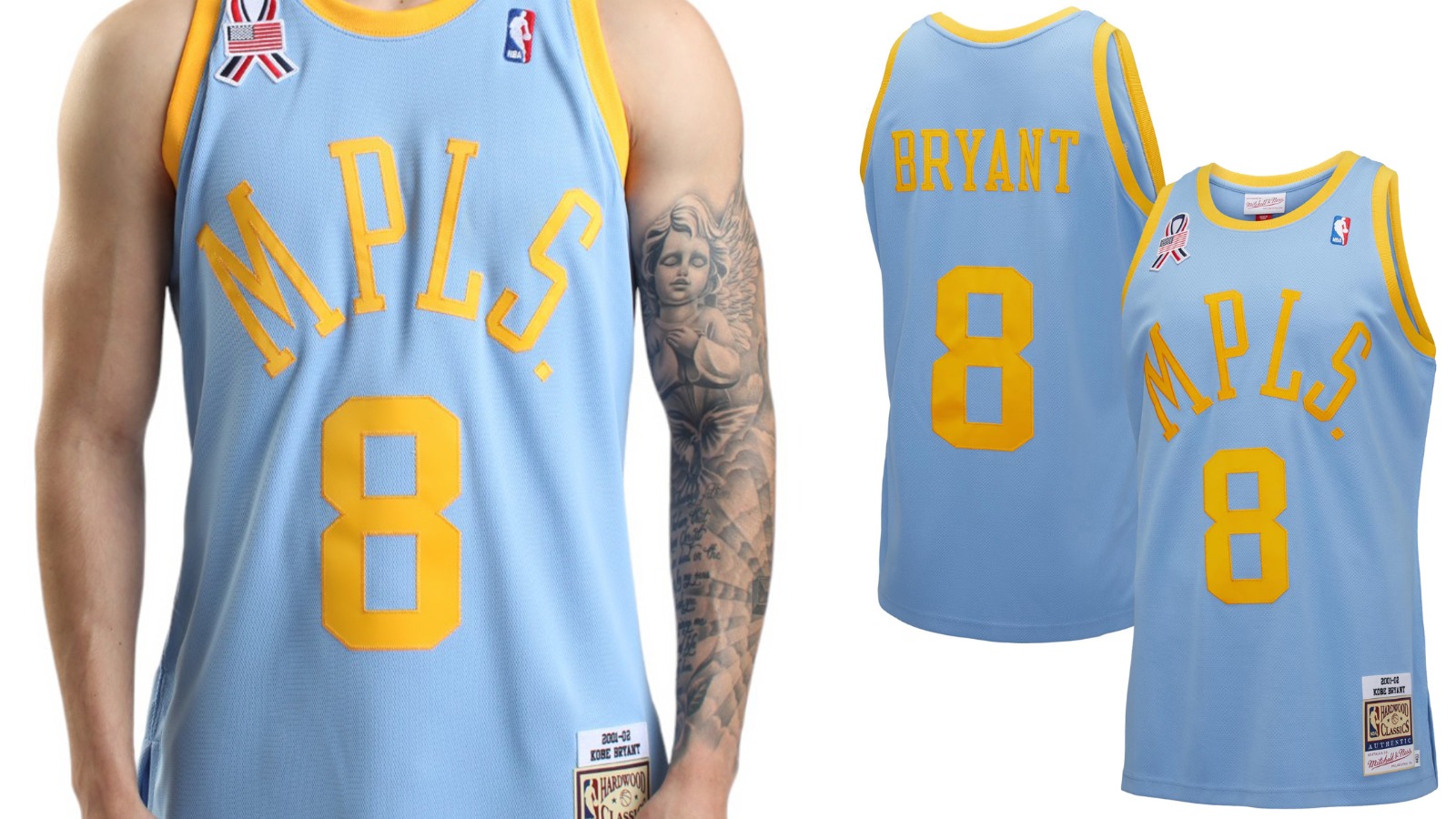 Los Angeles Lakers Kobe Bryant 2001-02 Blue MPLS Hardwood Classics Player Jersey with yellow number 8