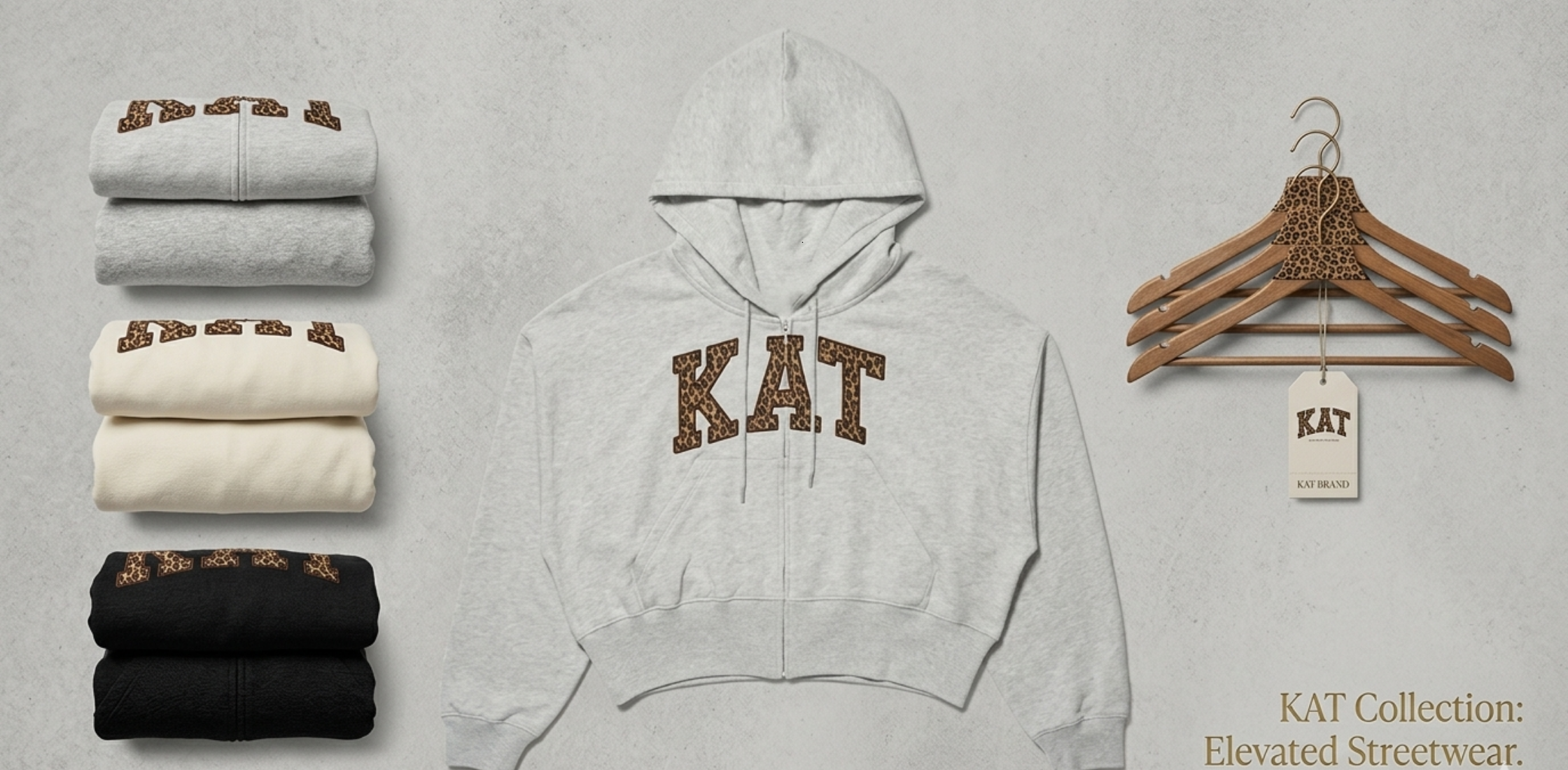 Katseye Yoonchae grey cropped hoodie with leopard “KAT” varsity logo on front and floral feline artwork on back