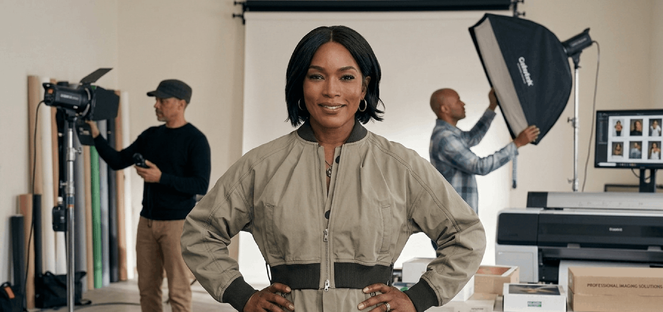 Angela Bassett inspired 9-1-1 Athena Grant sage green peplum bomber jacket with structured tailoring and dual zipper design