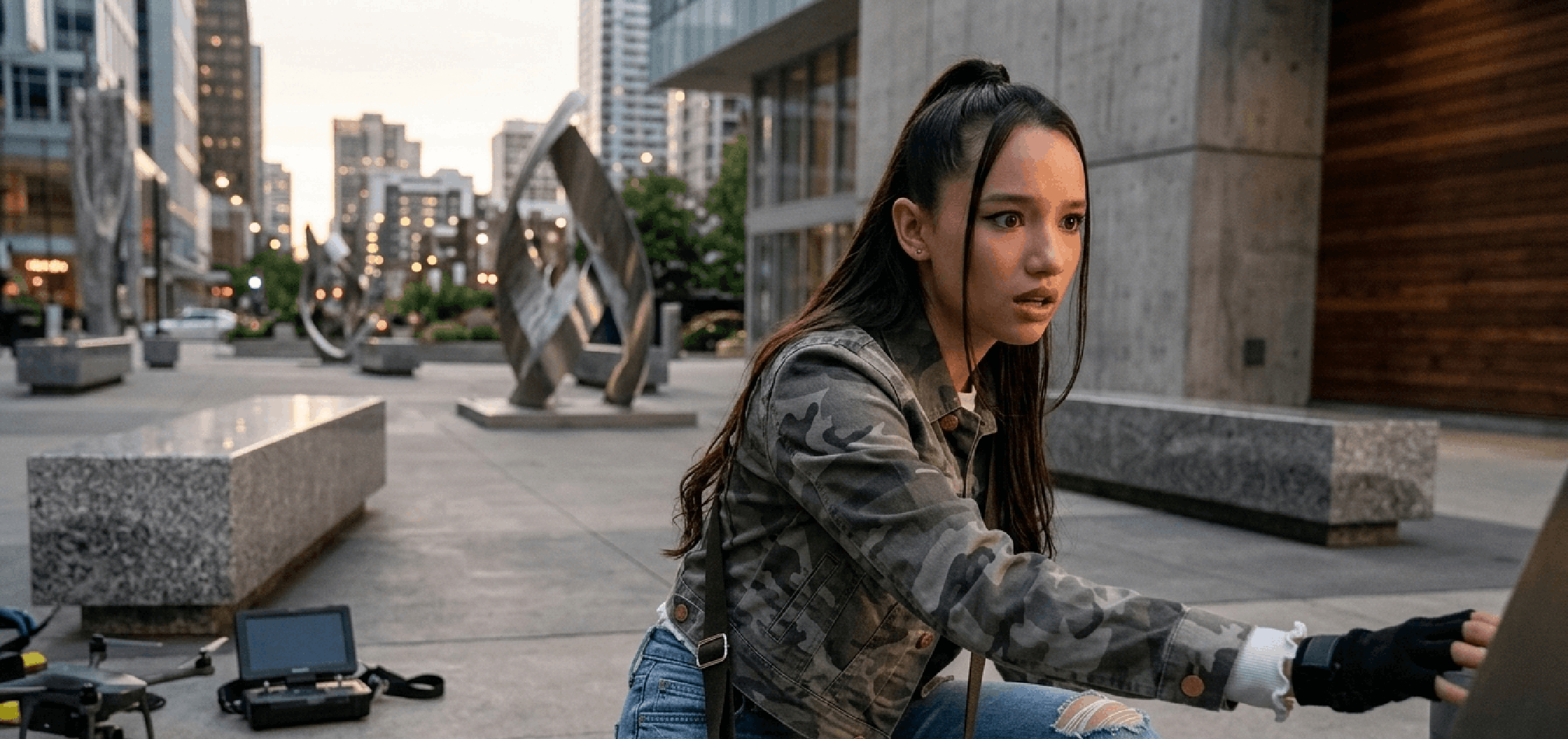 Sophia Choi camo cropped jacket worn by Rachel Boyd in Days of Our Lives