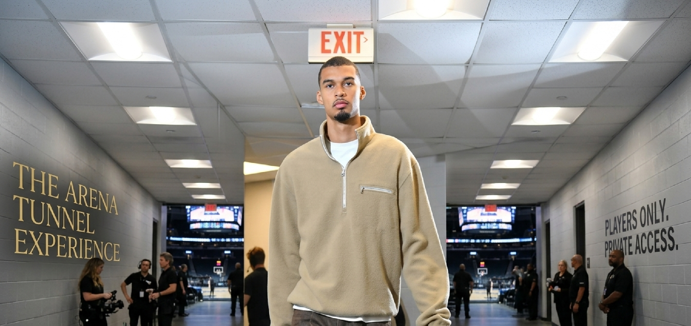 Victor Wembanyama Spurs sandstone quarter zip fleece jacket 2026 NBA playoffs oversized beige streetwear