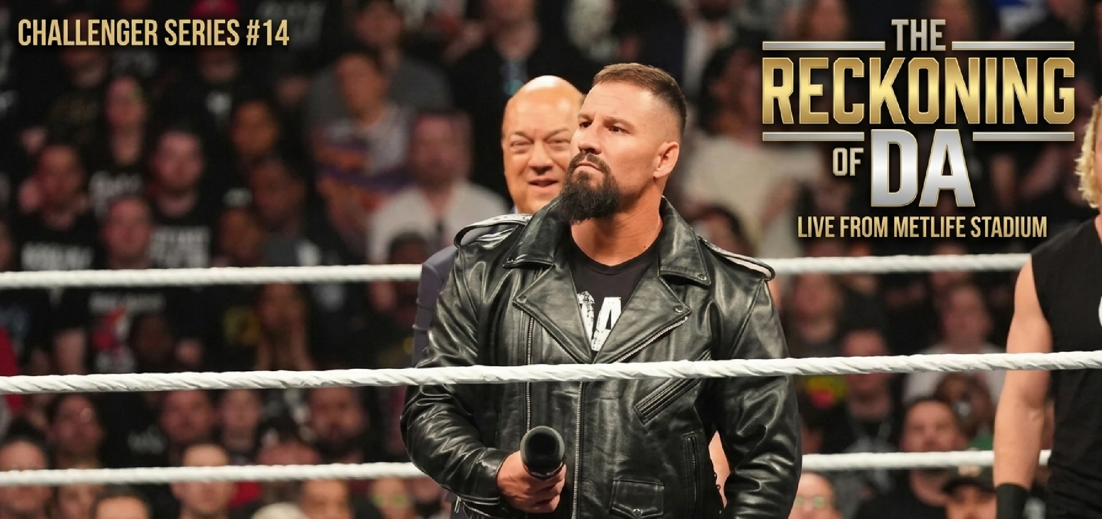 Bron Breakker RAW 2026 black leather biker jacket with asymmetrical zip, wide lapels, and WWE-inspired chaos design