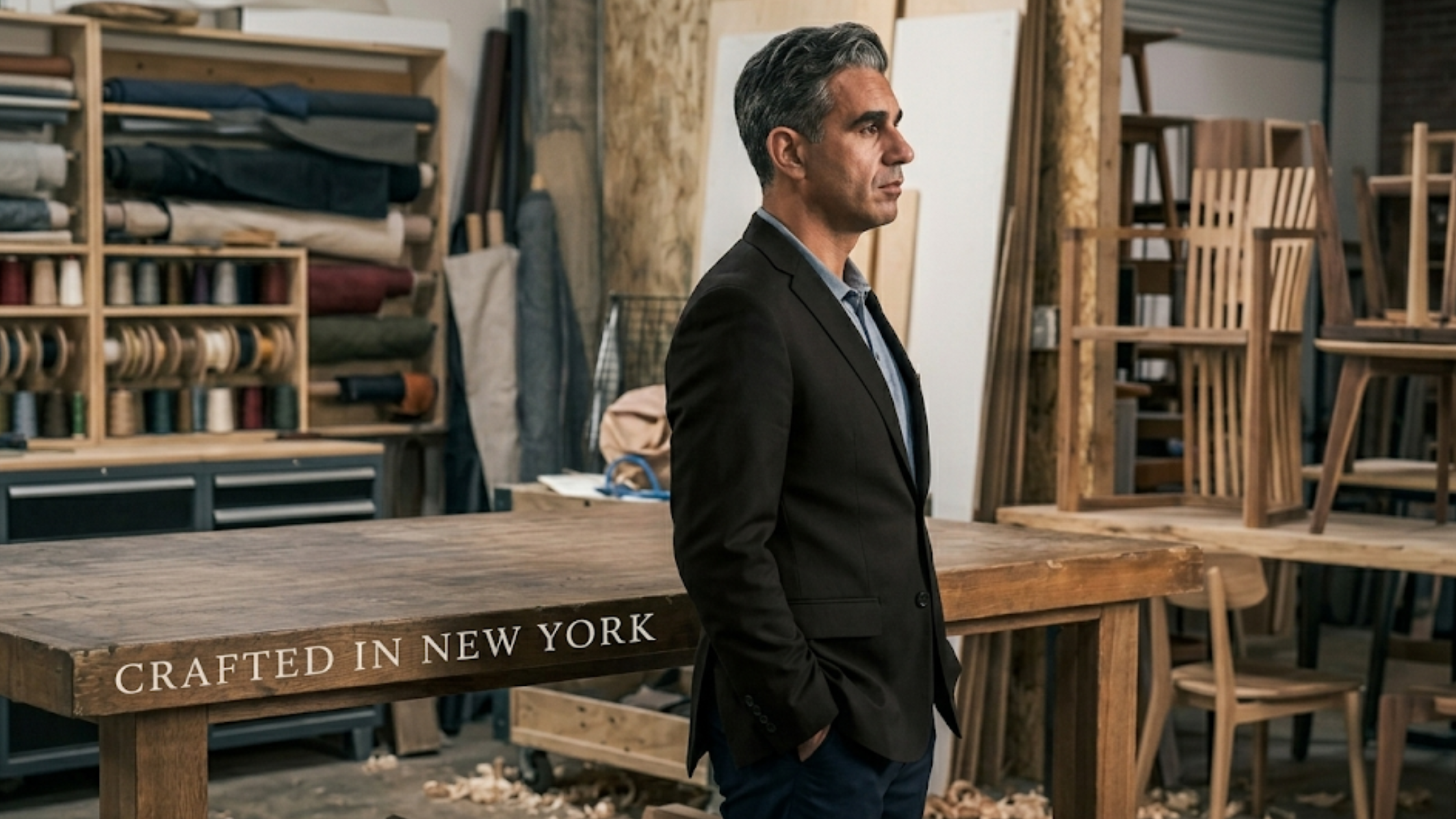 Bobby Cannavale Man on Fire S01 navy blue tailored blazer with notch lapel and structured slim-fit design
