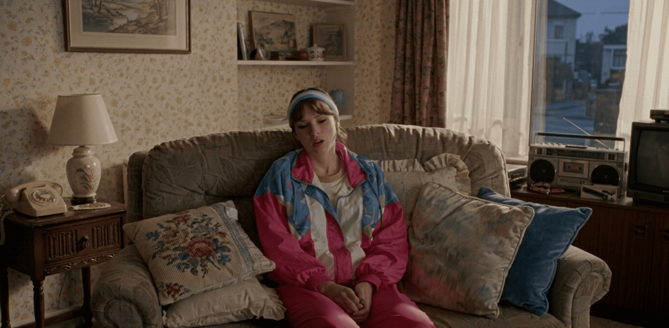 Opalite Taylor Swift Pink Vintage Tracksuit with neon pink, white, and blue color-block design, featuring retro 90s windbreaker jacket and matching trousers