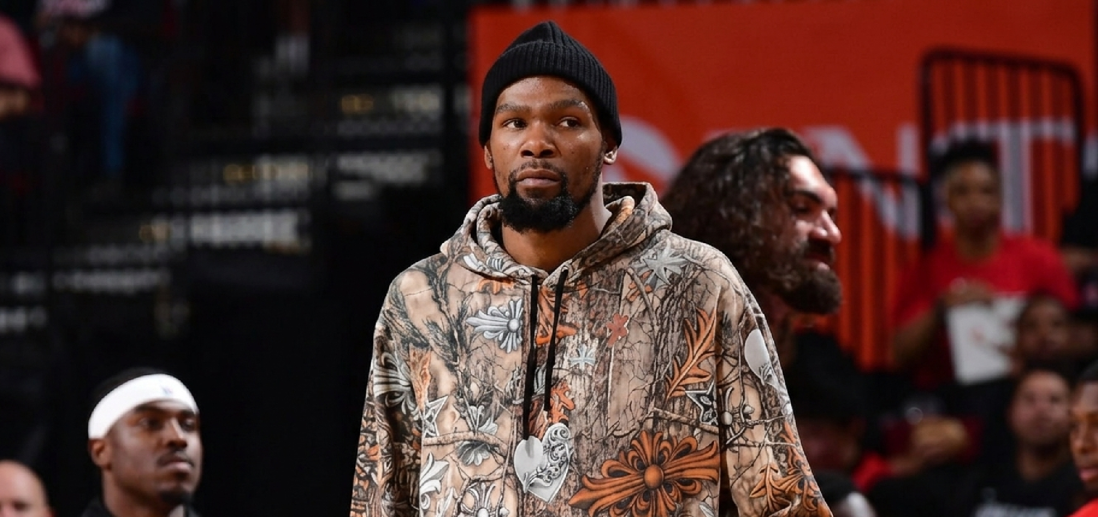 Kevin Durant Los Angeles Lakers vs Houston Rockets camo hoodie with gothic cross graphic streetwear design