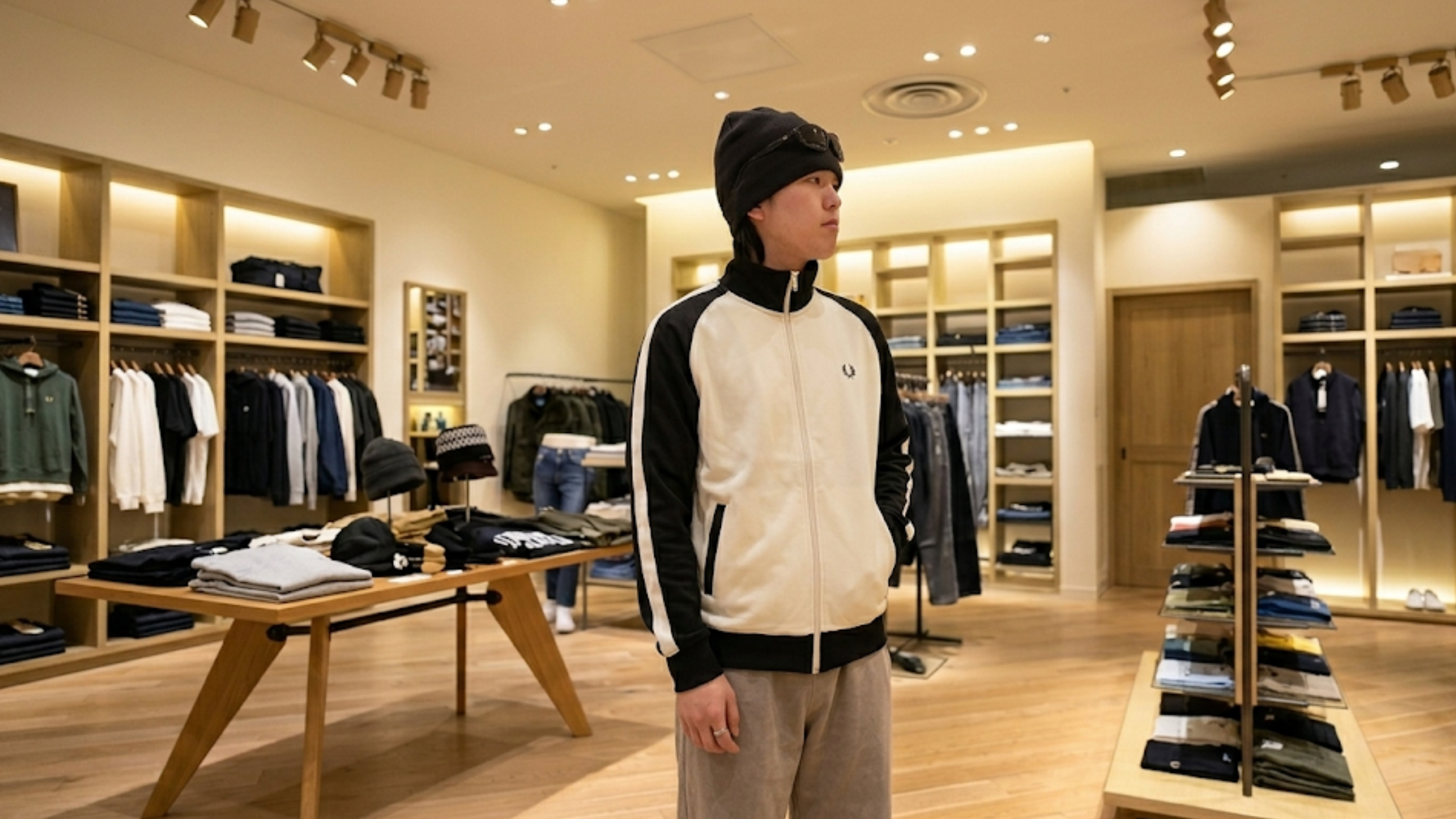 Fred Perry x BEAMS special edition white and maroon full-zip unisex track jacket with retro colorblock design