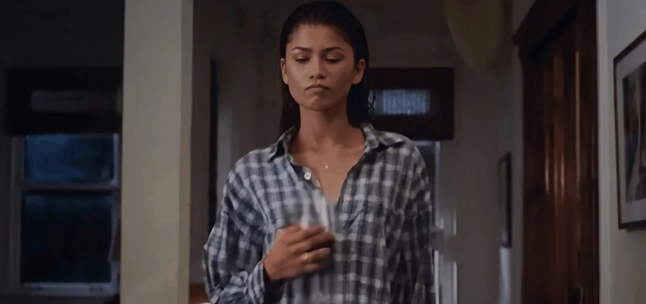 Zendaya grey white plaid oversized flannel shirt button down check pattern