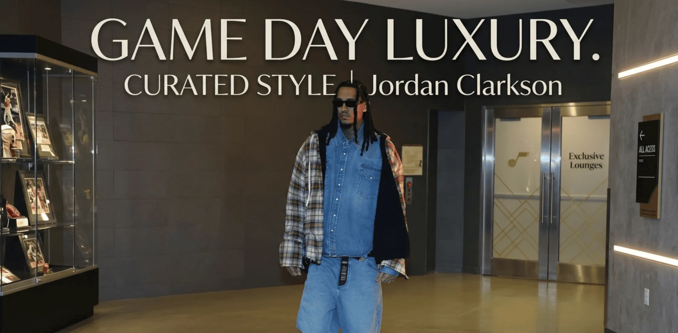 Jordan Clarkson-inspired Philadelphia 76ers vs New York Knicks 2026 NBA jacket styled with oversized flannel parka, denim layers, and Canadian tuxedo streetwear look