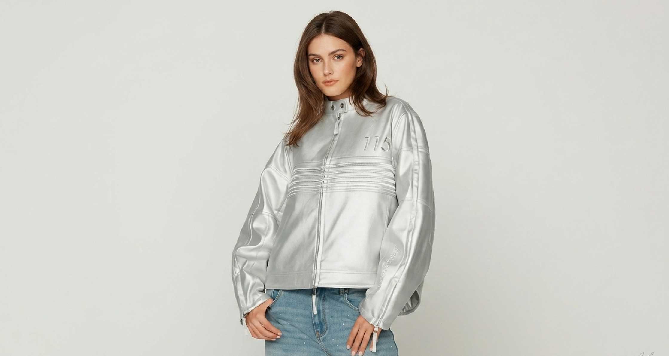 Chrome The Racer Silver Metallic Jacket styled with futuristic streetwear outfit