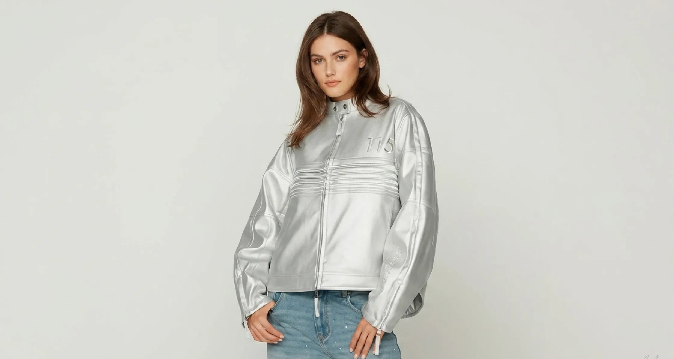 Chrome The Racer Silver Metallic Jacket styled with futuristic streetwear outfit