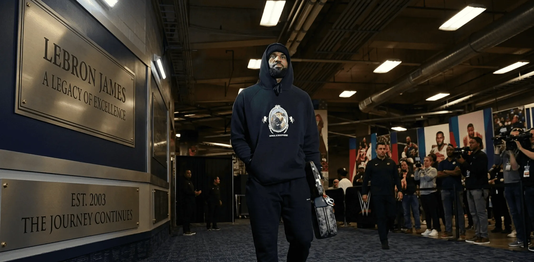 LeBron James Los Angeles Lakers v San Antonio Spurs Black Pullover Hoodie with Roaring Lion Crest and STRIVE FOR GREATNESS Graphic Design