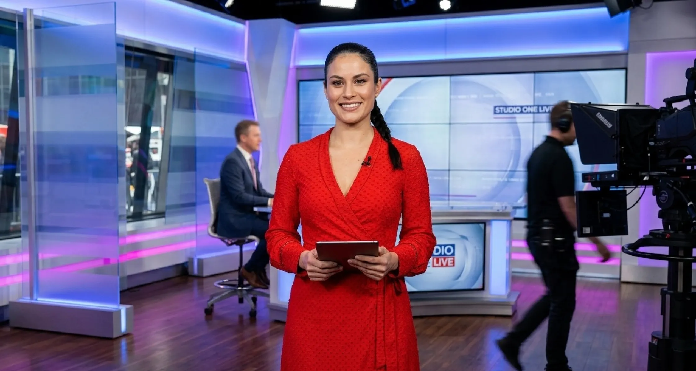 Donna Farizan wearing a red polka dot chiffon wrap midi dress on NBC Today Show in 2025