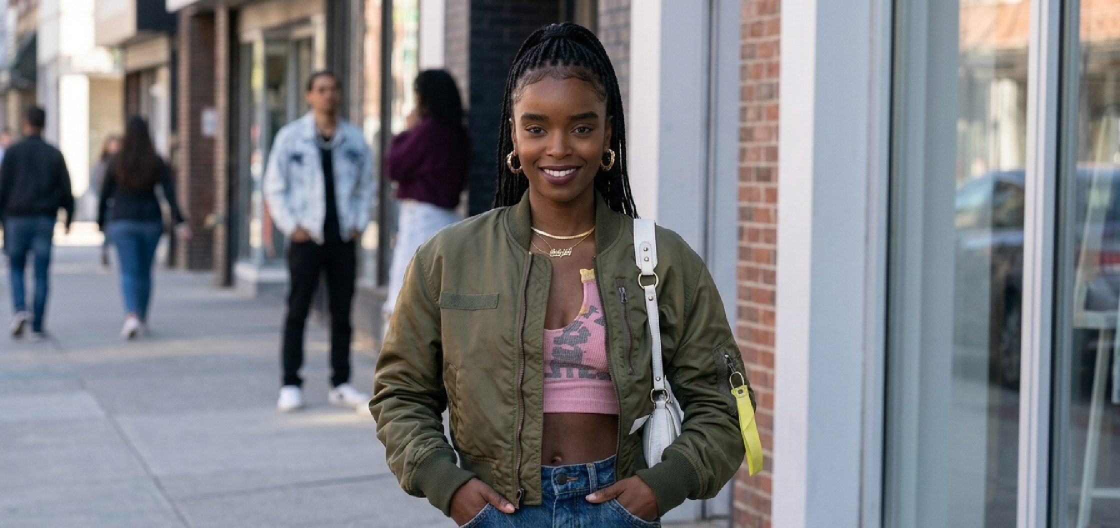 Forever 2025 Keisha Clark cropped green bomber jacket streetwear style