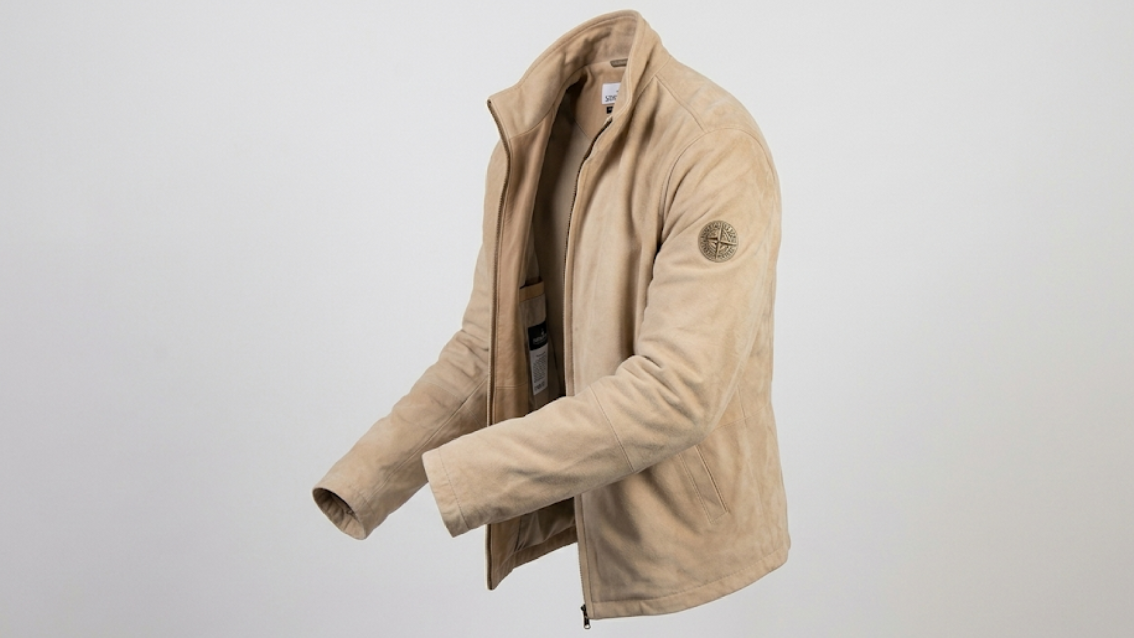 James Bond blouson man brown suede leather zip-up jacket with funnel collar and minimalist smart casual design