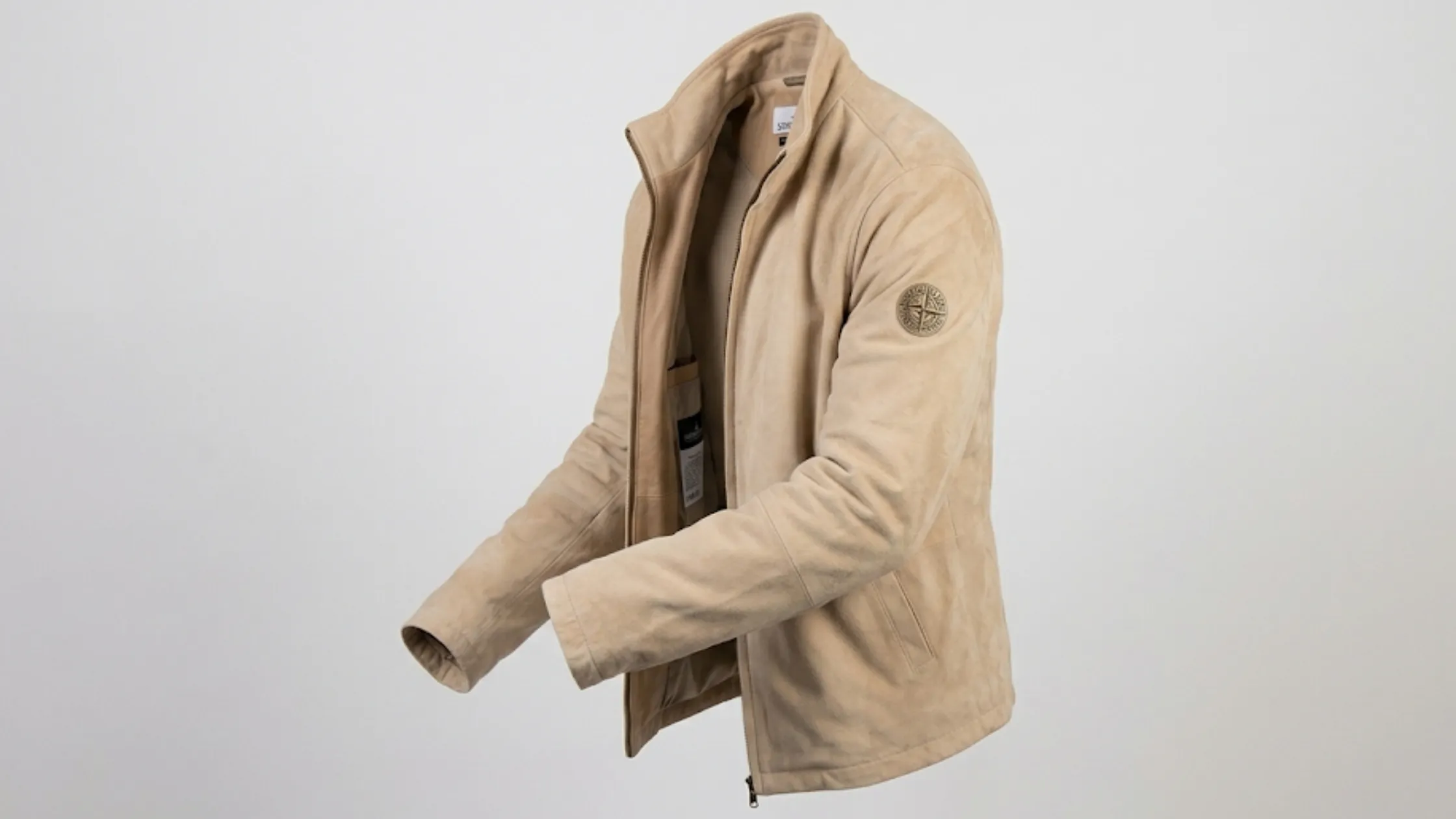 James Bond blouson man brown suede leather zip-up jacket with funnel collar and minimalist smart casual design