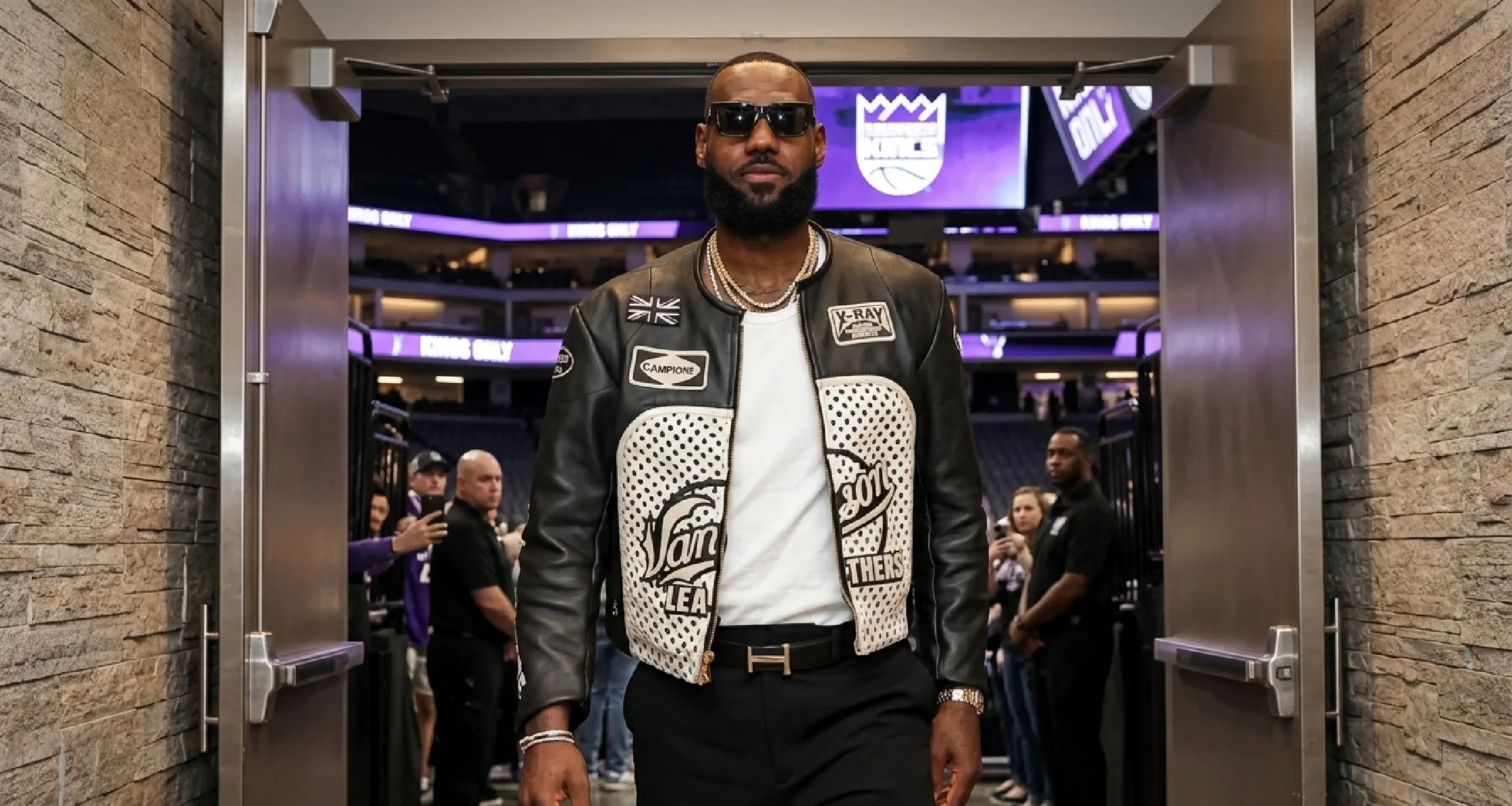 LeBron James Aimé Leon Dore black cafe racer leather jacket