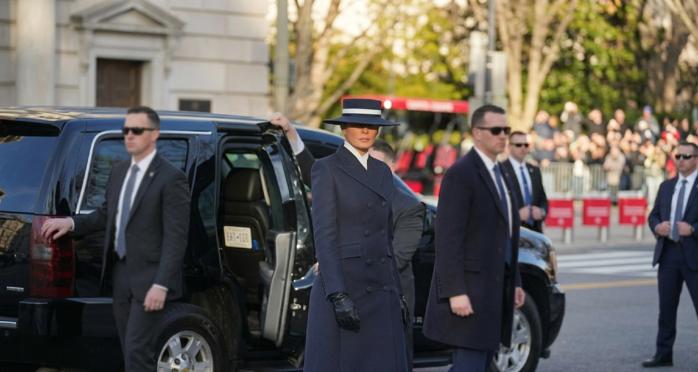 Melania Trump inspired black double-breasted wool long coat