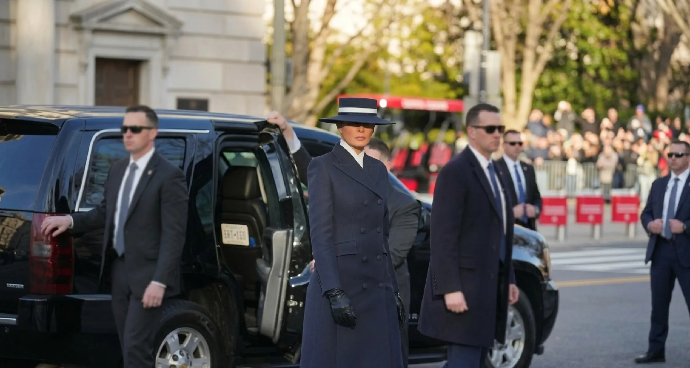 Melania Trump inspired black double-breasted wool long coat