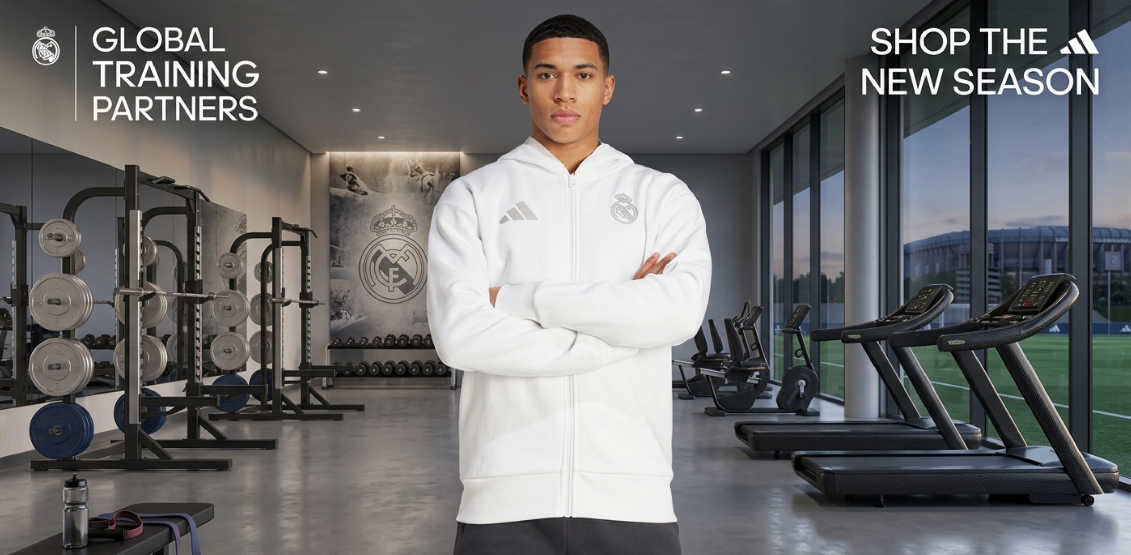 Real Madrid Anthem White Jacket Adidas clean streetwear football inspired design with crest and minimalist styling