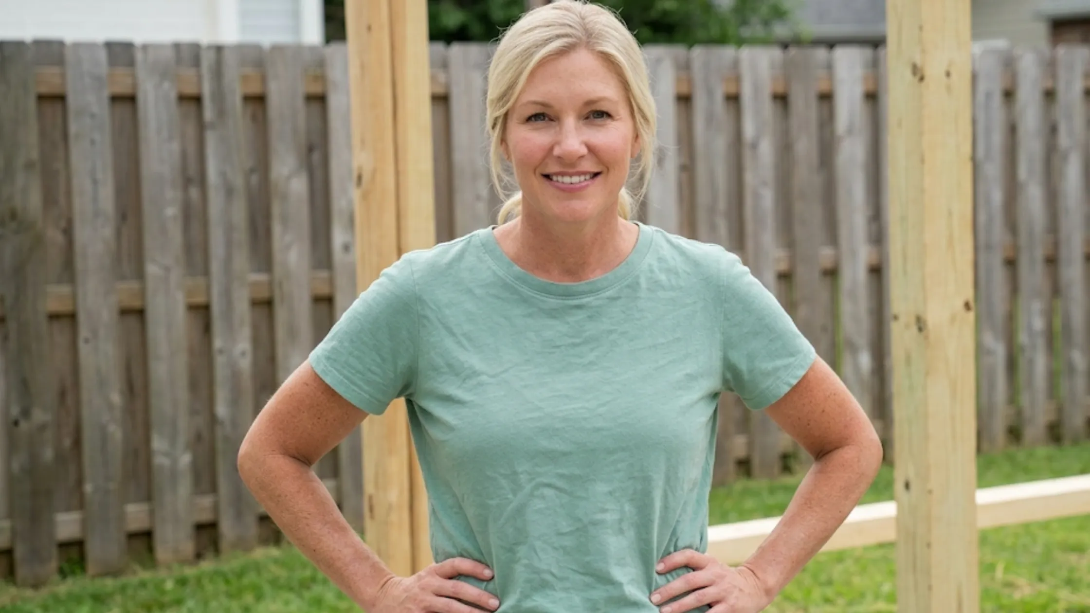 Fixer To Fabulous S07 Jenny Marrs mint green heathered crewneck t-shirt with short sleeves and lightweight cotton fabric