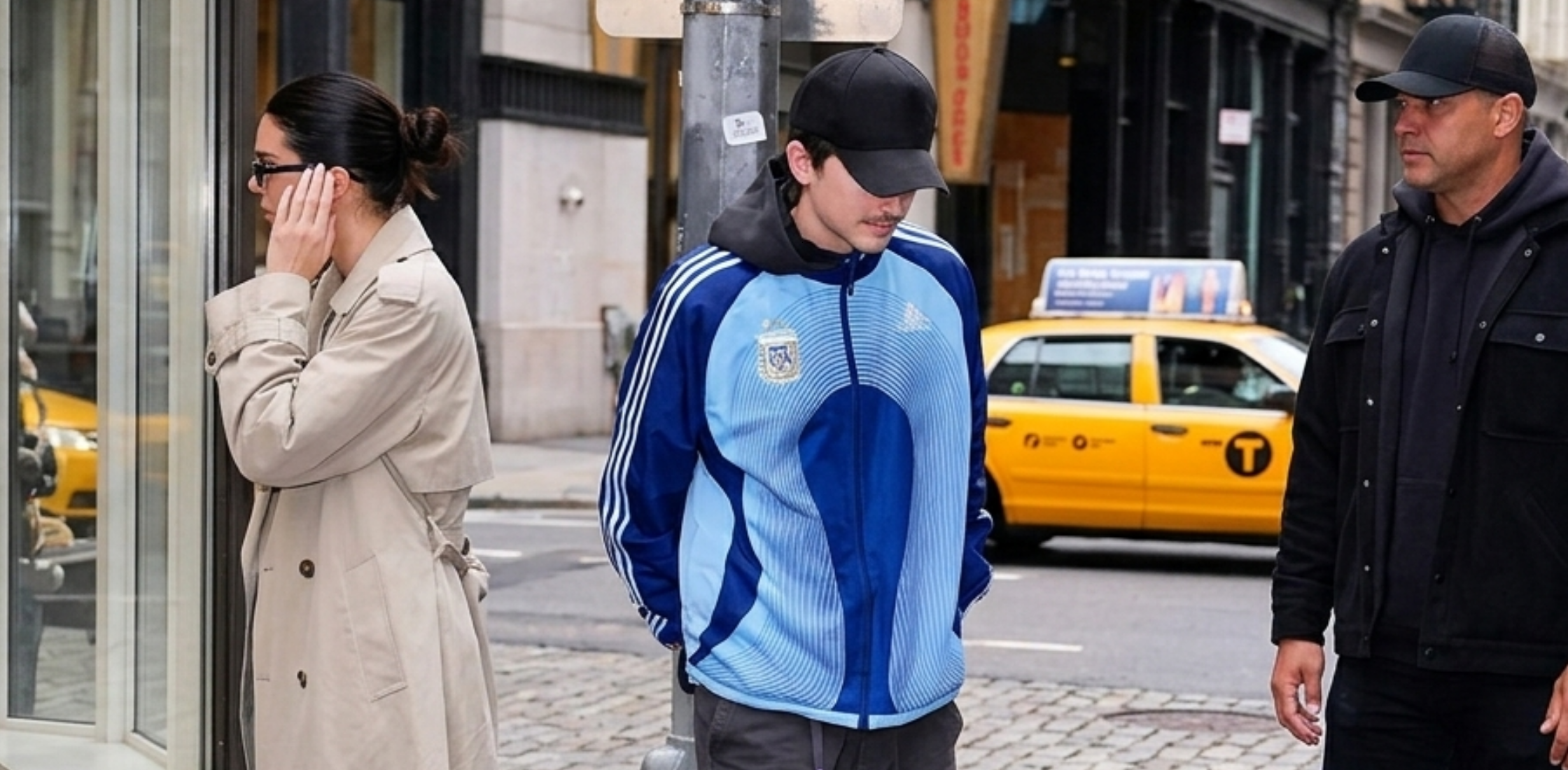 Timothée Chalamet Argentina AFA Adidas track jacket in navy and sky blue with three stripes and wave graphic streetwear style look