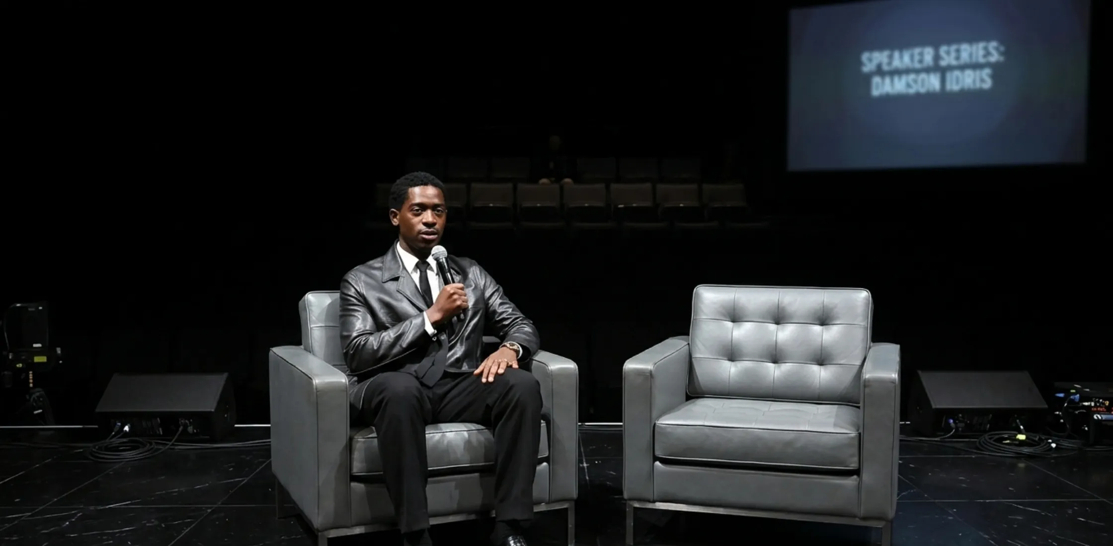 Damson Idris F1 Special Screening Double-Breasted Black Leather Blazer Jacket