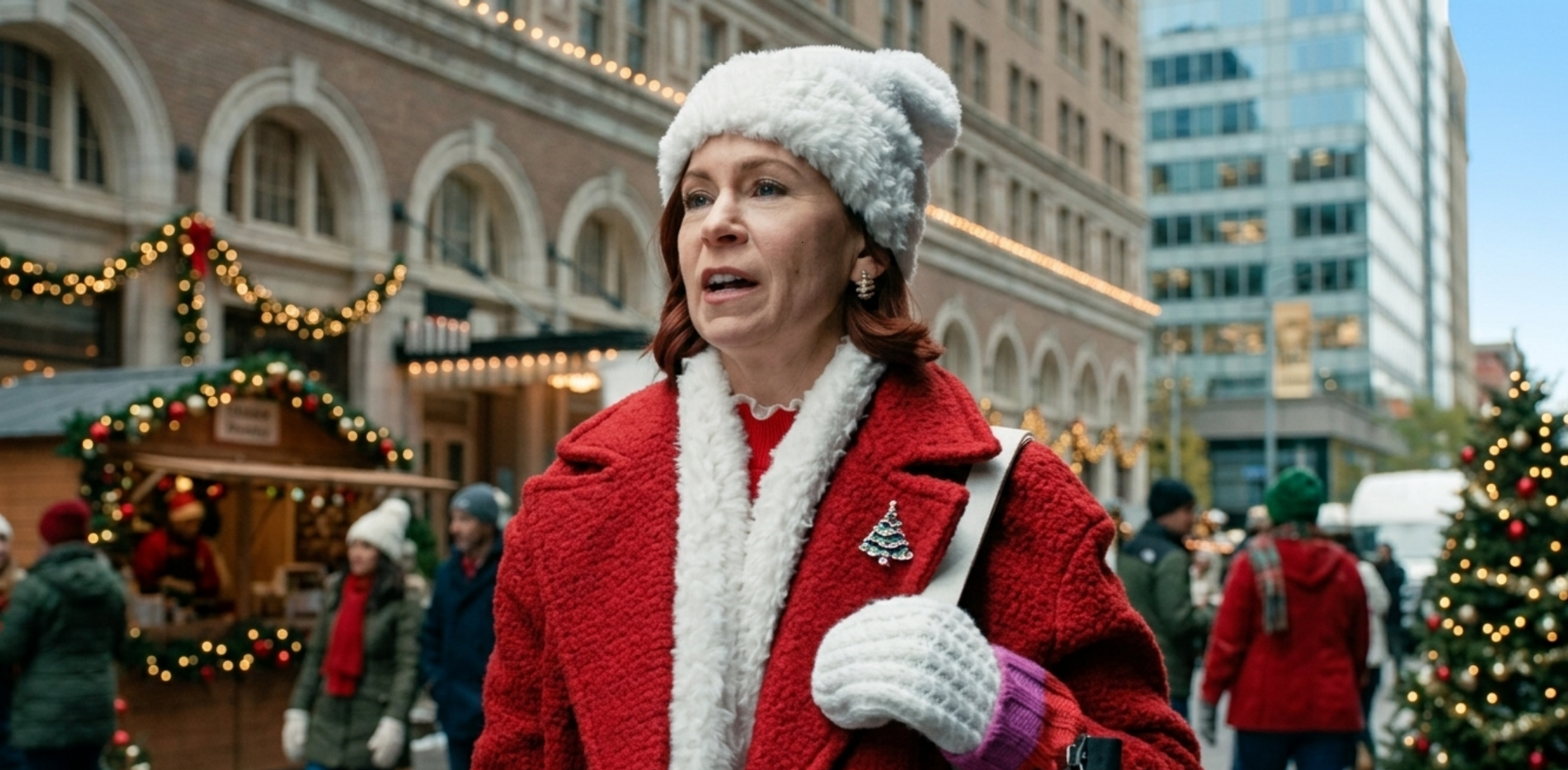 Elsbeth Tascioni Season 3 red double-breasted bouclé coat styled for legal-chic elegance inspired by Carrie Preston’s on-screen fashion