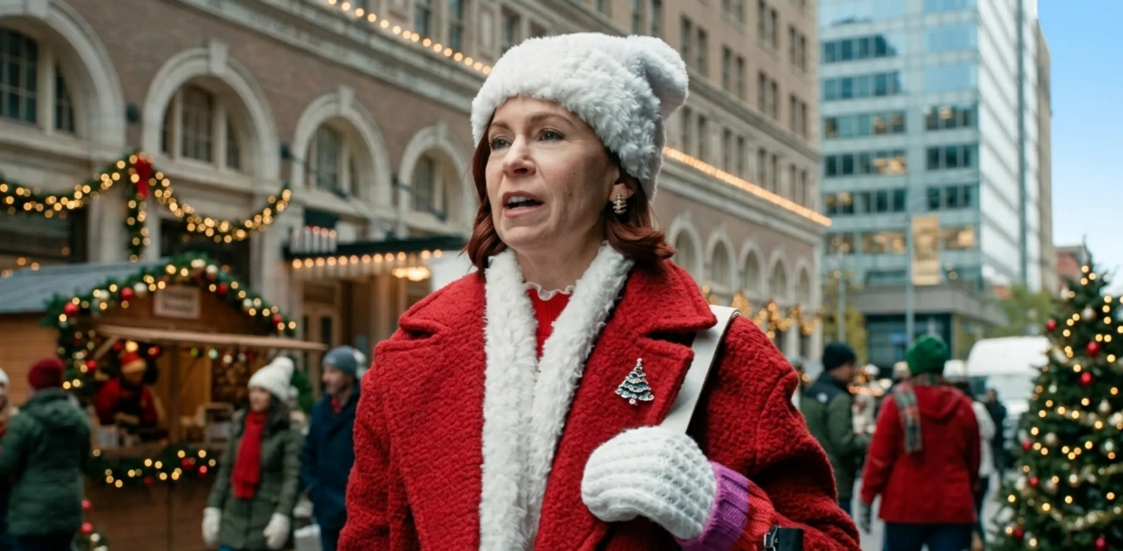 Elsbeth Tascioni Season 3 red double-breasted bouclé coat styled for legal-chic elegance inspired by Carrie Preston’s on-screen fashion