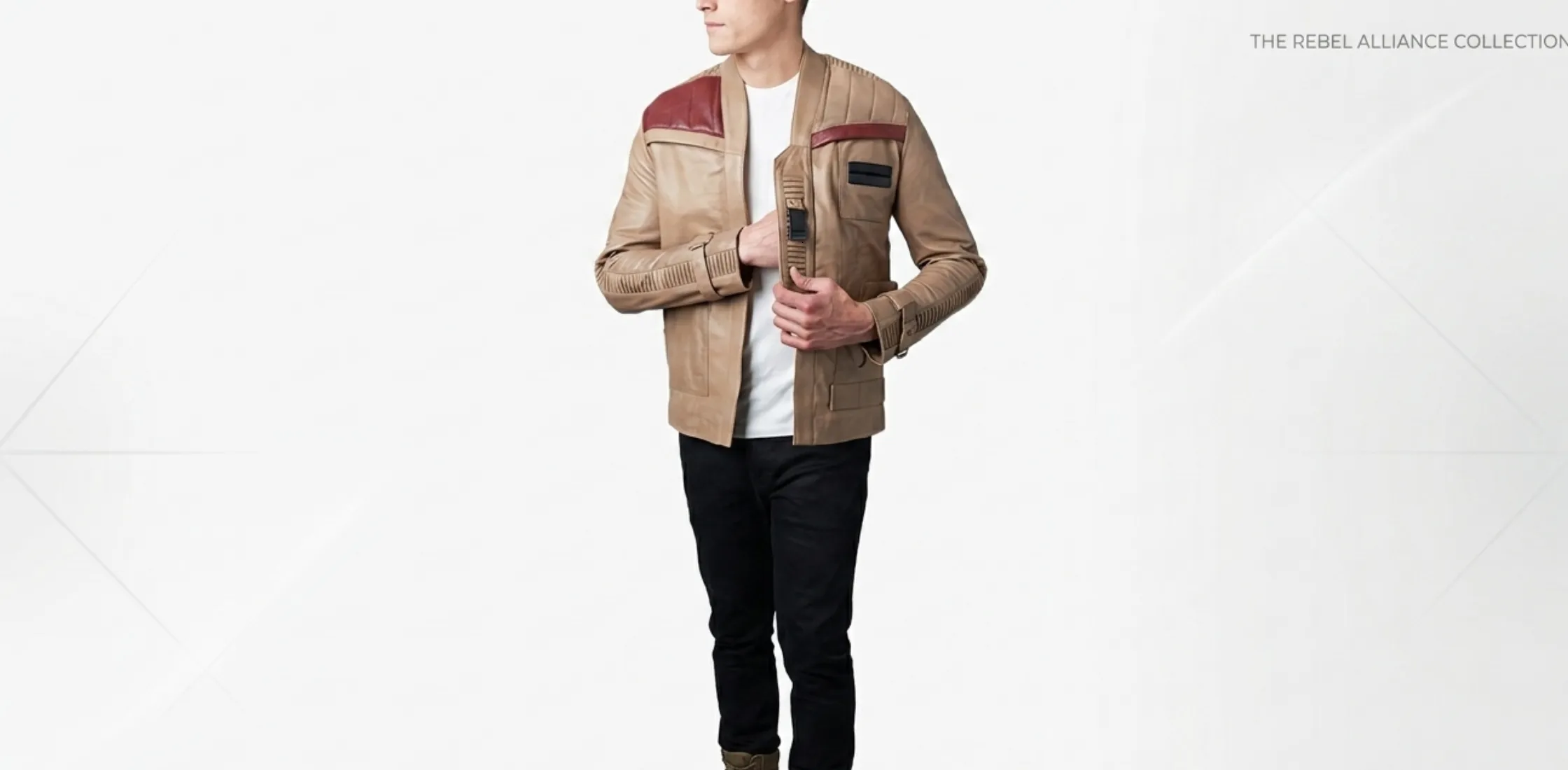 Finn Star Wars Boyega Beige Leather Jacket futuristic racing-inspired design with neon accents and cinematic streetwear style