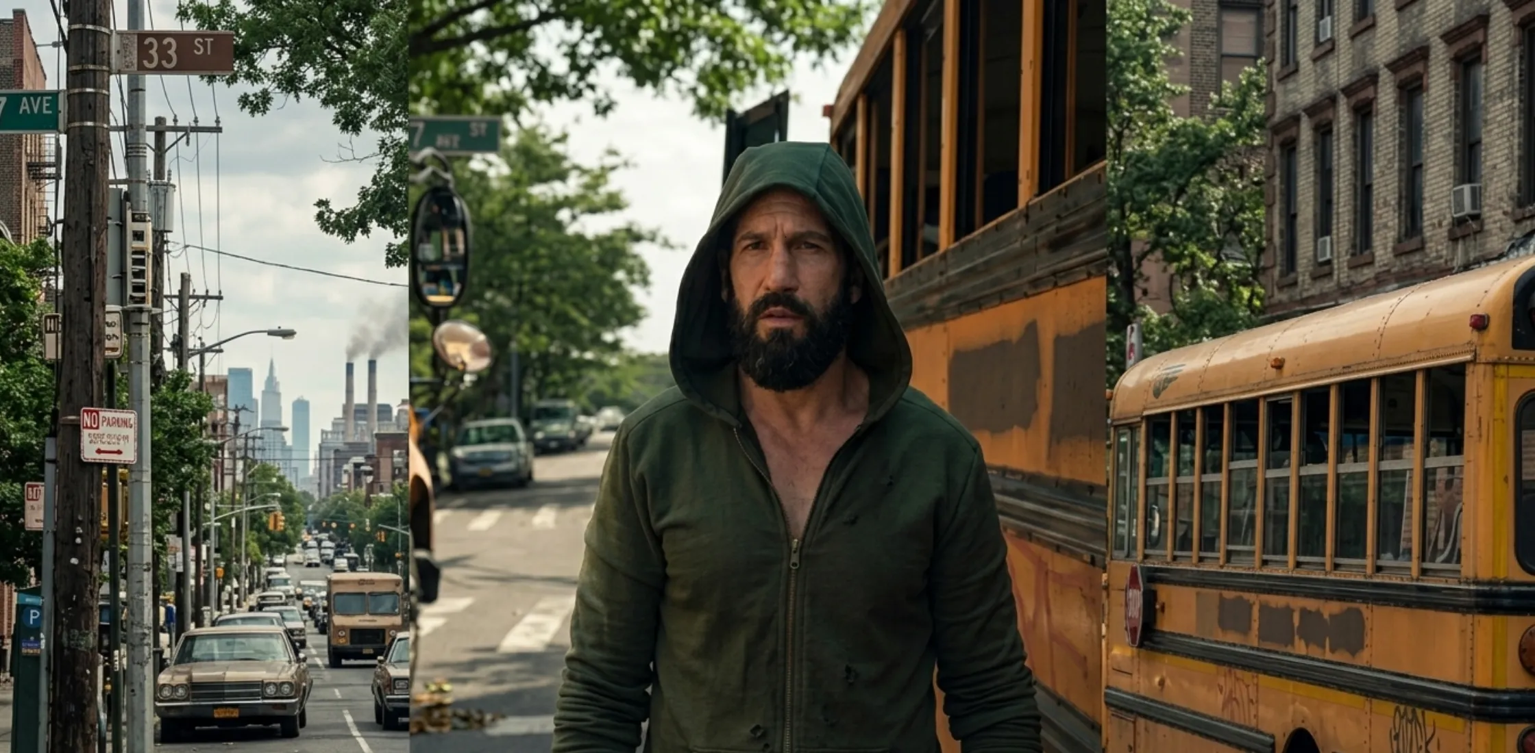 The Punisher One Last Kill Jon Bernthal olive drab tactical full zip hoodie with bold graphic streetwear design inspired by Frank Castle.