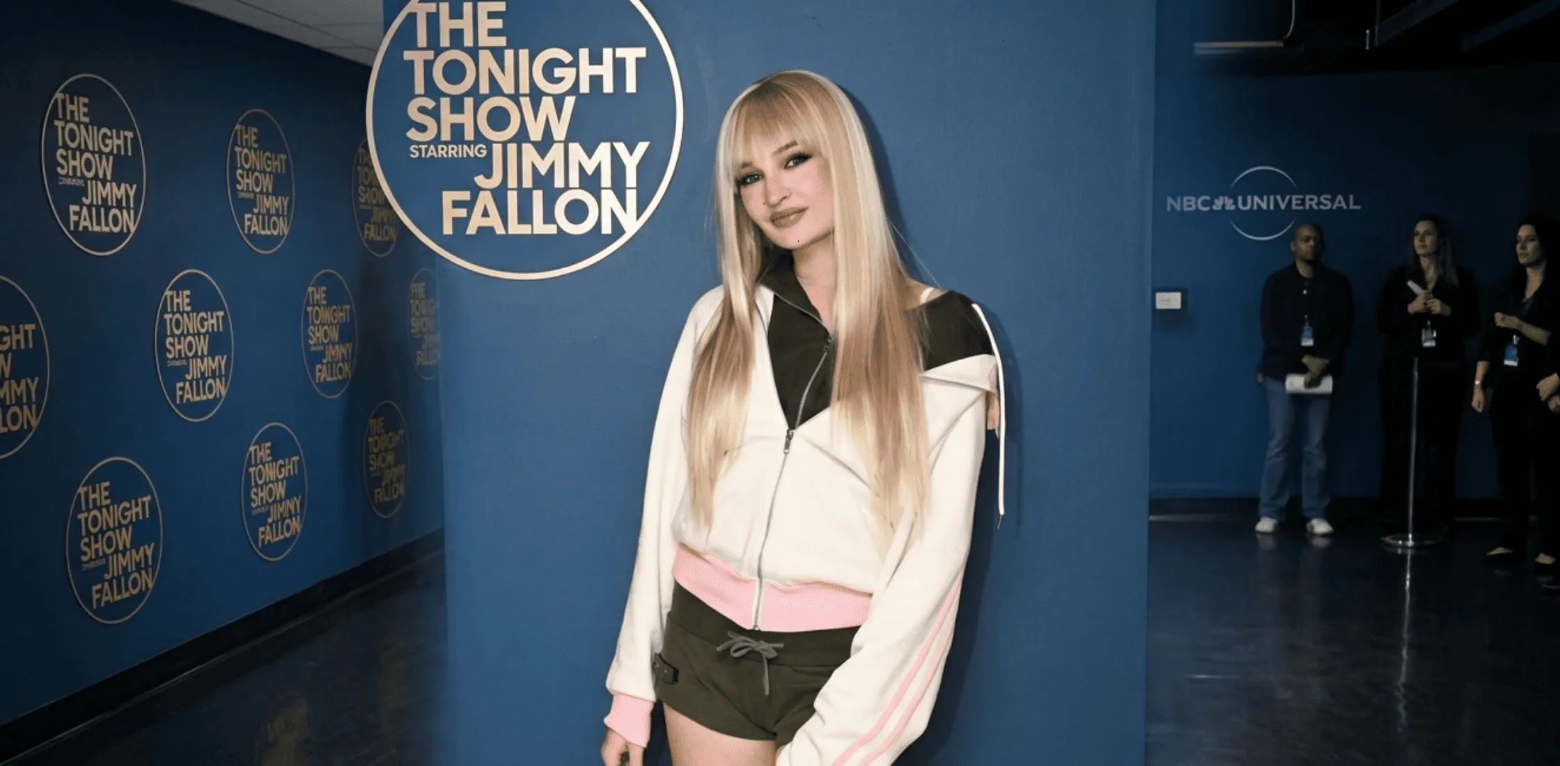 Kim Petras Tonight Show cream zip-up cropped hoodie with anime-inspired cyberpunk graphic design