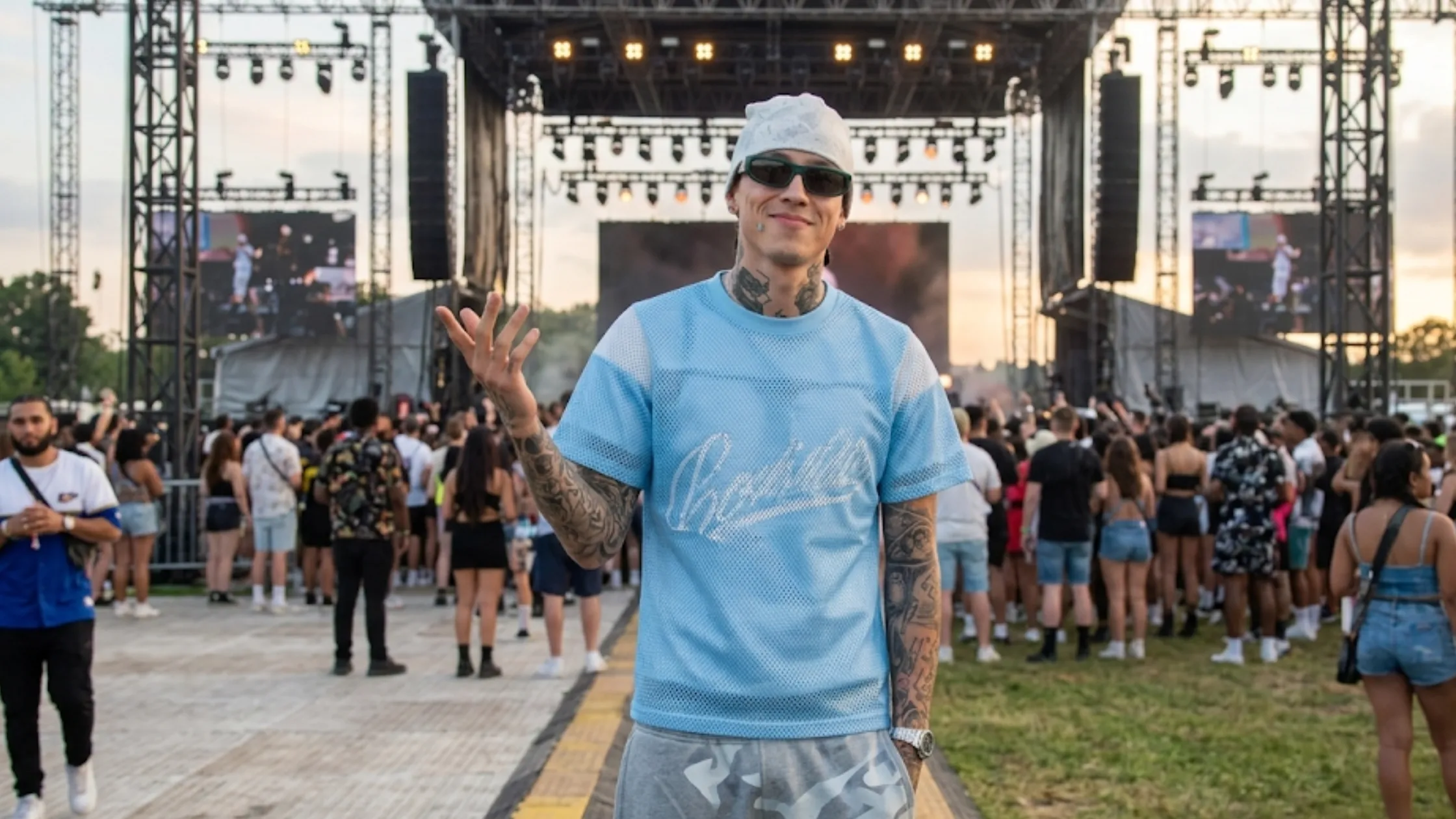 Central Cee Wireless Festival 2025 sky blue graphic T-shirt crew neck short sleeve UK drill streetwear festival outfit