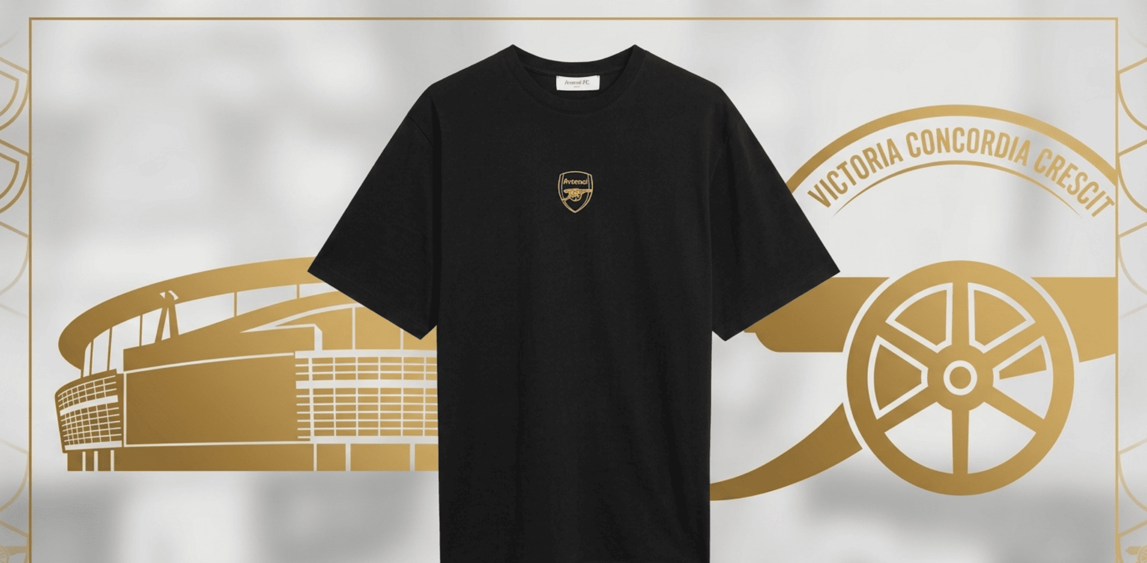 Arsenal Champions 25/26 black T-shirt with gold crest front print
