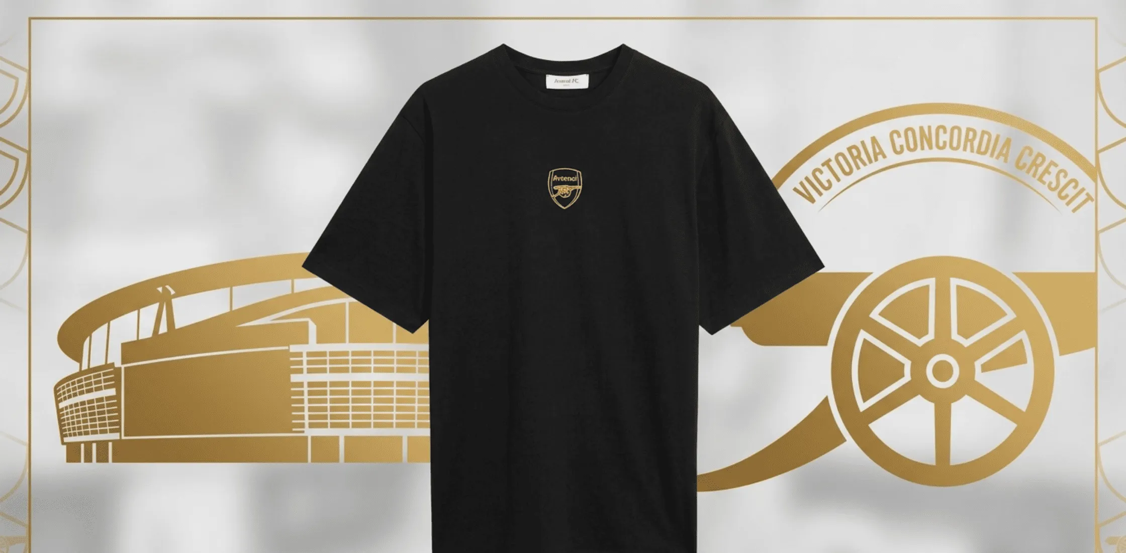 Arsenal Champions 25/26 black T-shirt with gold crest front print
