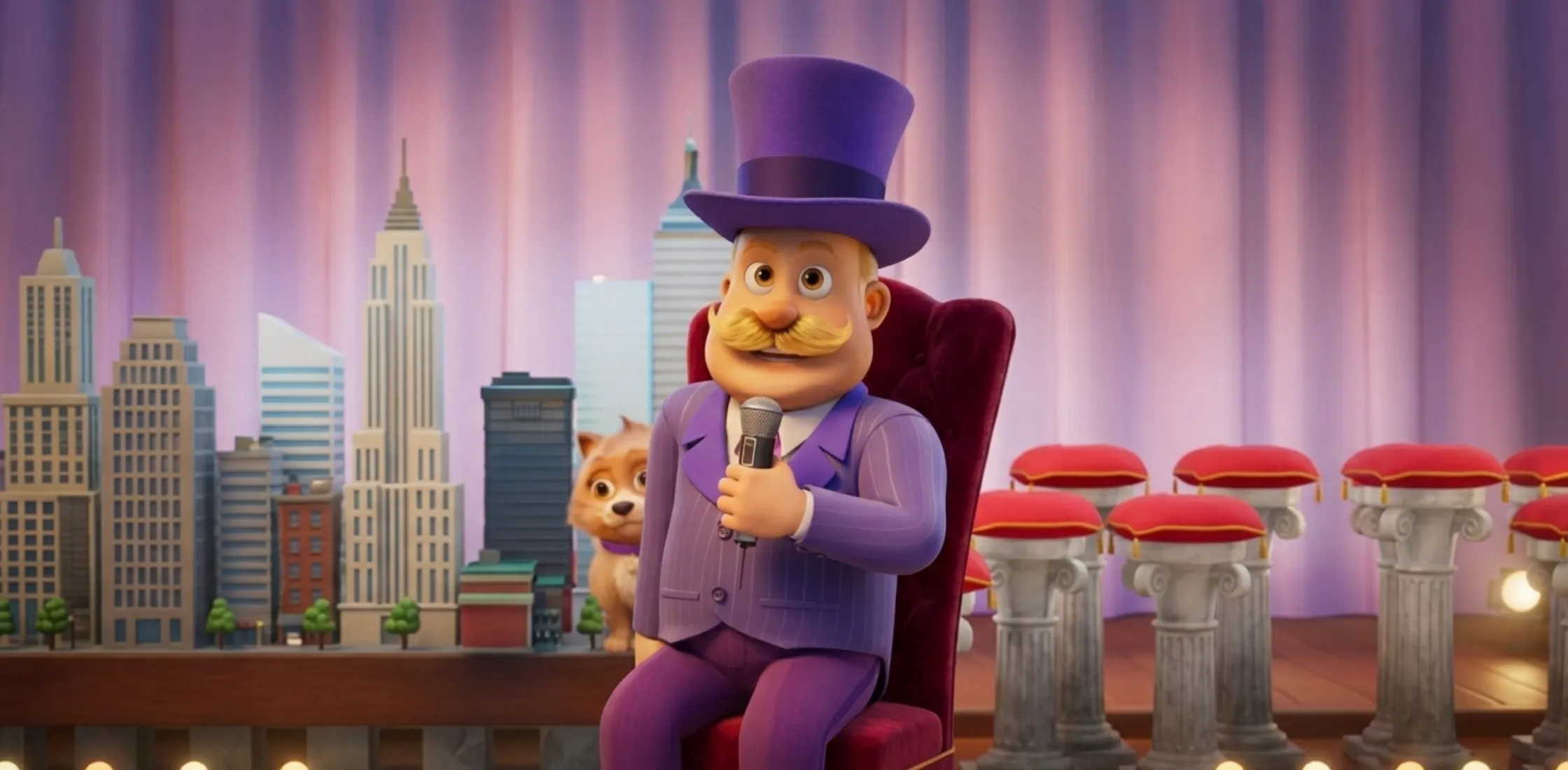 Paw Patrol The Movie Mayor Humdinger Purple Striped Tailcoat Blazer with dramatic cutaway design and tailored cinematic styling