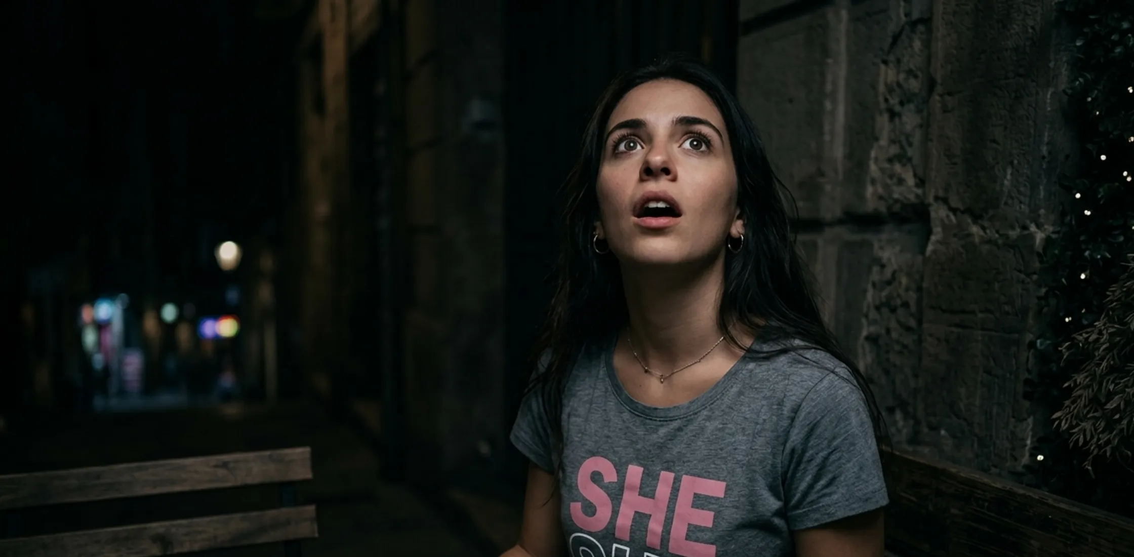 Off Campus S01 Hannah Wells Rolling Stones pink graphic charcoal acid-wash t-shirt inspired by emotional series scene