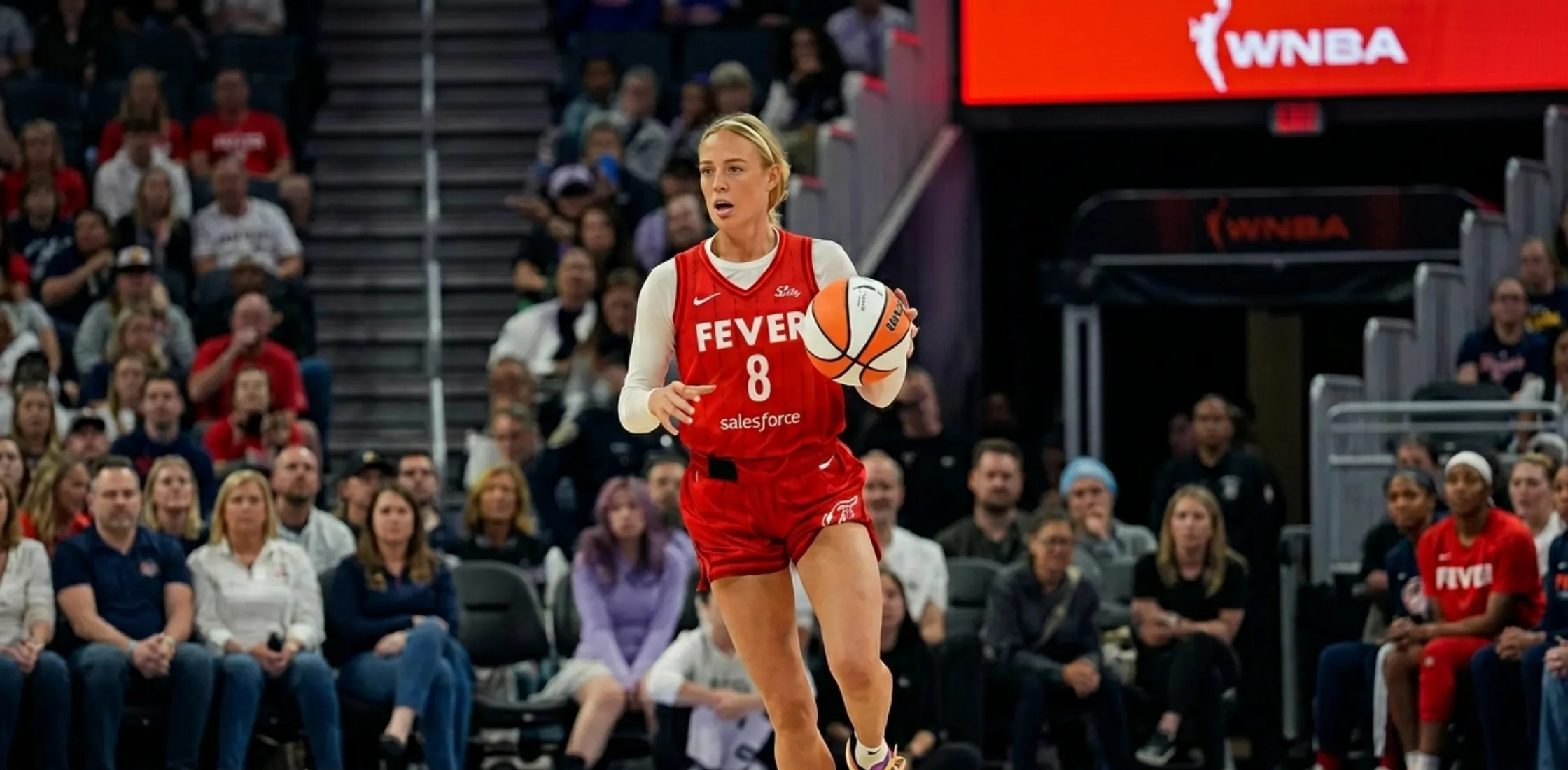 Sophie Cunningham Indiana Fever #8 Rebel Edition Red Jersey with Salesforce logo and authentic WNBA team graphics