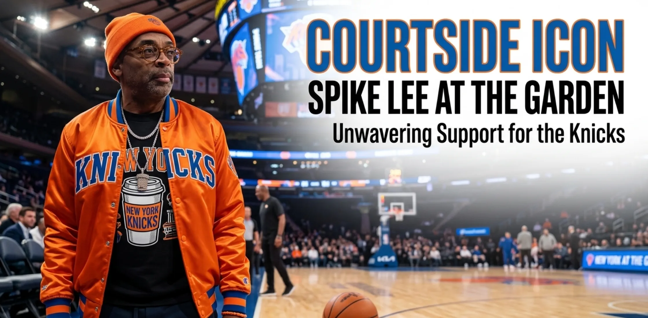 Spike Lee New York Knicks Orange Satin Varsity Bomber Jacket with 3D Chest Wordmark