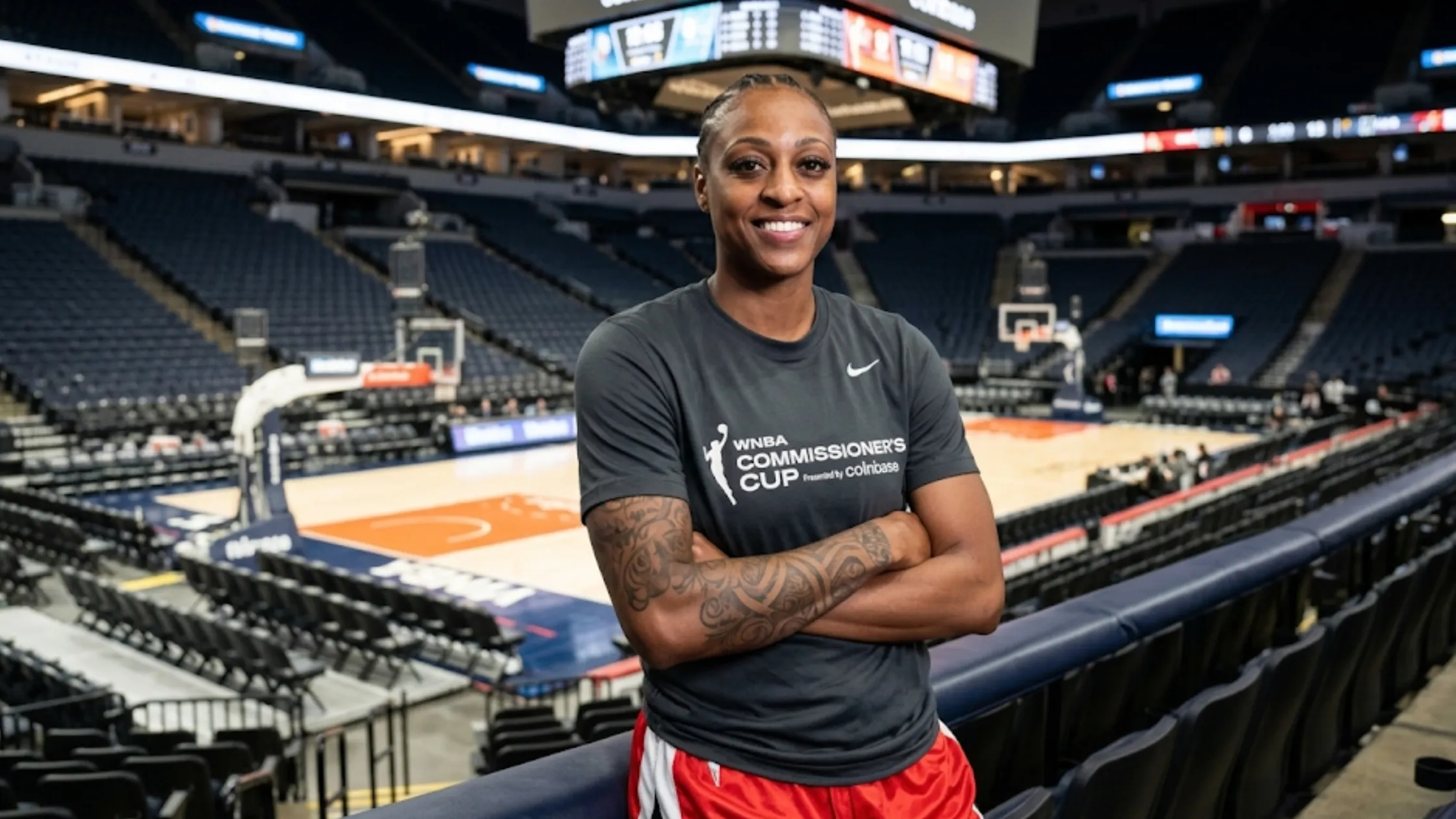 Tiffany Mitchell 2025 WNBA Commissioner’s Cup charcoal grey Nike T-shirt with official tournament graphics, crew neck, and short sleeves