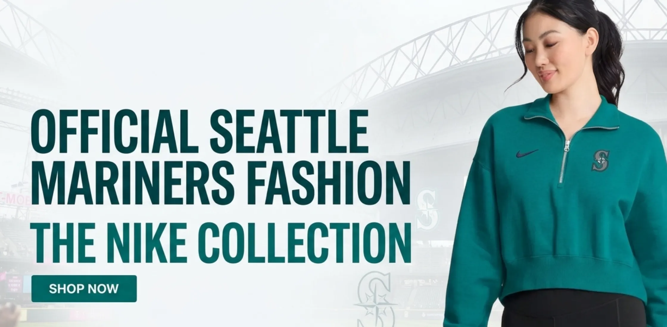 Seattle Mariners Primetime Phoenix Fleece Half Zip Cropped Teal Pullover Sweatshirt with Embroidered Logo