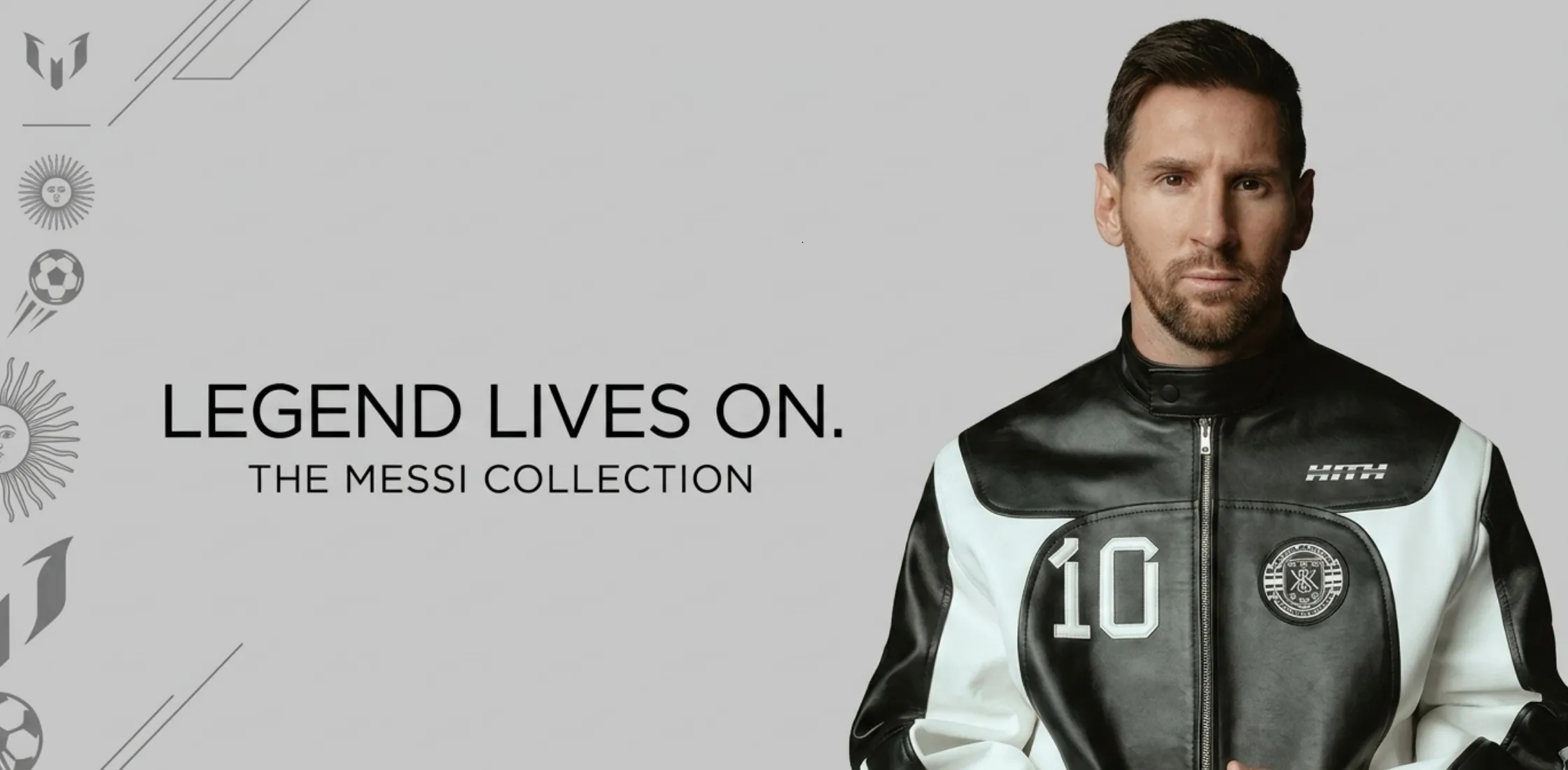 Lionel Messi x Kith Black and White Moto Leather Jacket with Three-Stripe Forearm Panels and Number 10 Detail